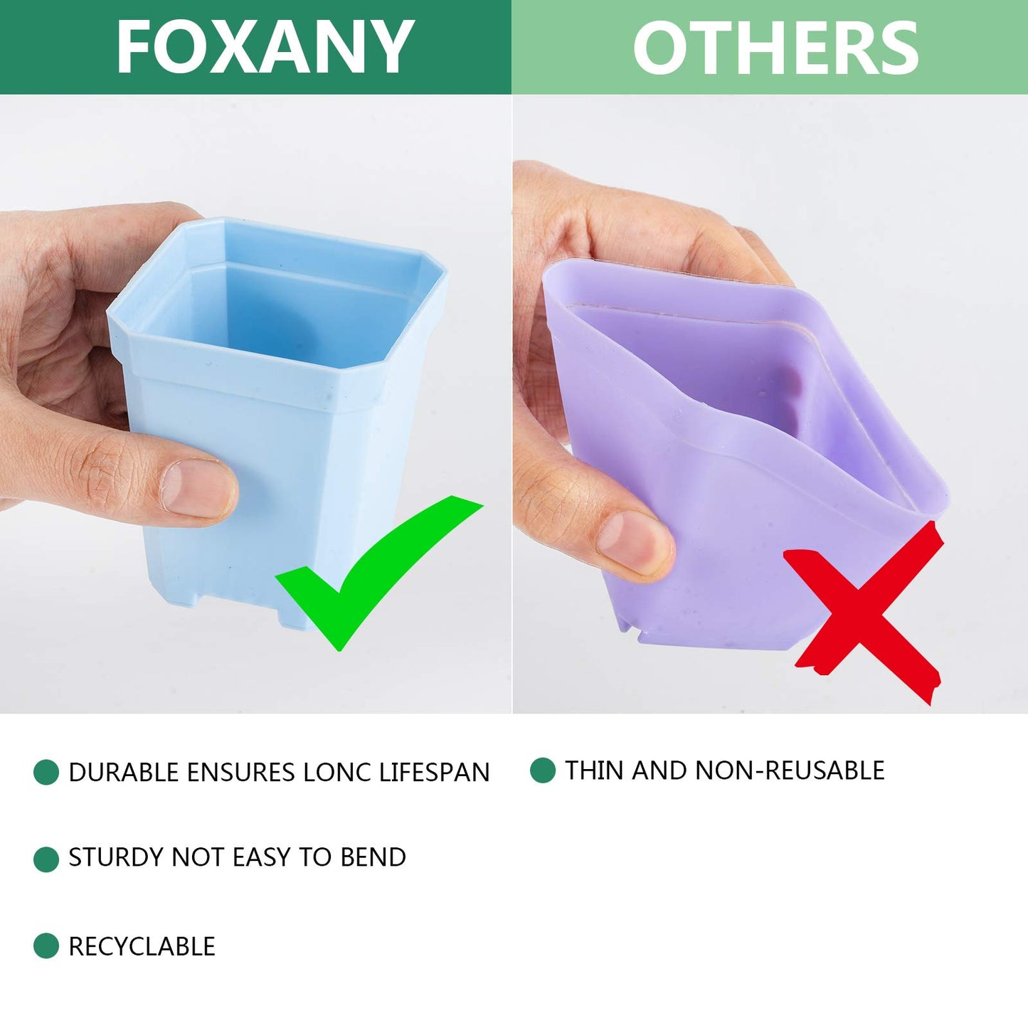 foxany 3" Plants Nursery Pot, 30 Pcs Thick Plastic Square Flower Planting Pots, Plant Seedling Pots, 30 Seed Starting Pots with 30 Saucers -Blue