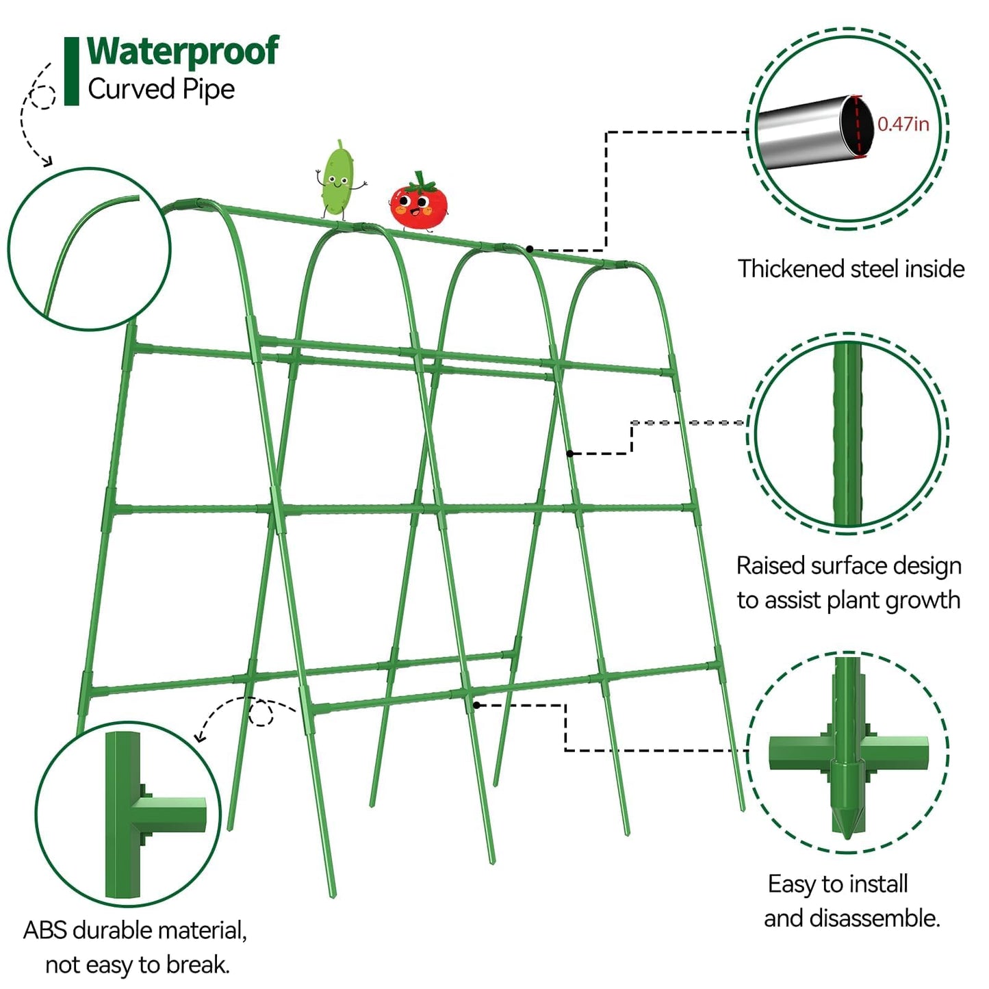 63" Tall Cucumber Trellis for Raised Garden Bed U-Frame Arch Tunnel Trellis Metal Tomato Cage Plant Support Stand for Peas,Bean,Grapes,Flowers,Vines Climbing Plants Outdoor
