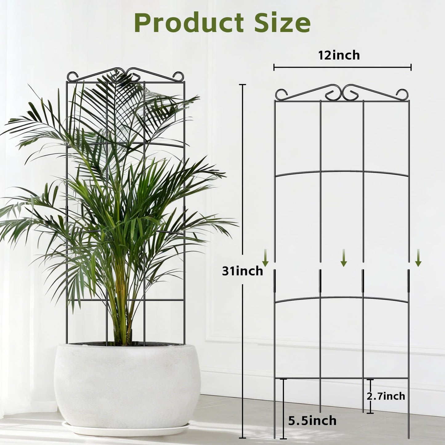 FAFTFTDY Trellis for Climbing Plants Indoor, 4 Pack 31'' Metal Plant Trellis Indoor for Potted Plants, Sturdy Plant Support Outdoor for Ivy Pothos Monstera Hoya Flower Vine, Rectangular Shape