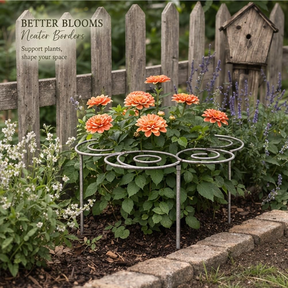 Metal Plant Support Ring for Garden, Peony Cage Stand, Indoor Pots, Flower Hoop, Decorative Grow Through Rings, Stackable Houseplant Stake, Dahlia Cage, Outdoor Orchid Clip(2PCS,Medium)