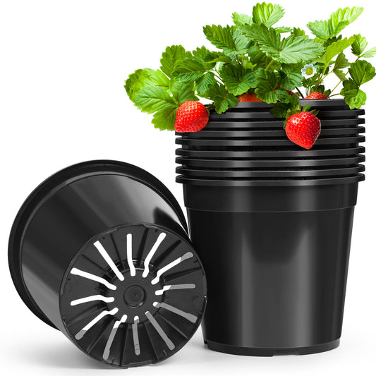 DUNPUTE 10 Pack1 Gallon Pots for Plants, 1 Gallon Plastic Nursery Pot with Drainage Holes, Sturdy Plastic Plant Pots for Nursery Garden, Flowers, Succulent Outdoor Indoor (Black, 1 Gal- 10 Pack)