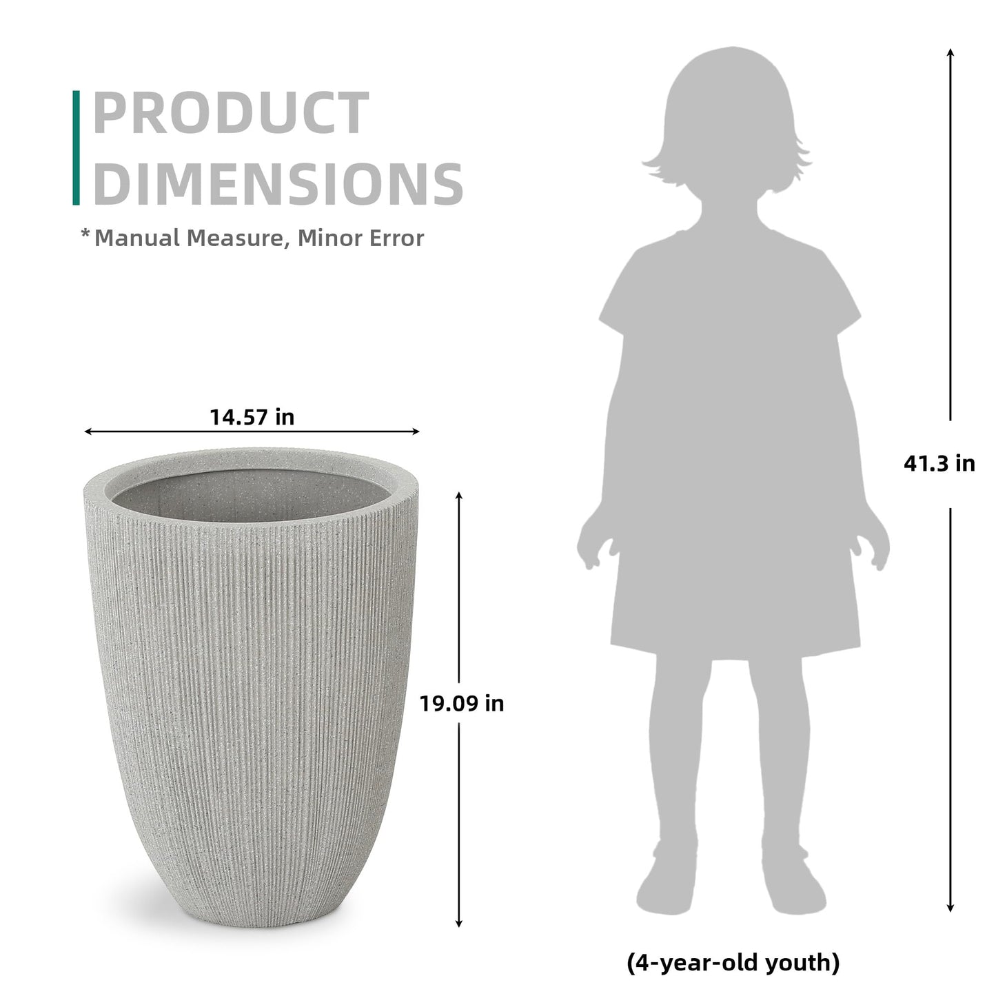 Ultym 19" Tall Planter for Indoor Outdoor Plants, Set of 2 Large Flower Pot with Drainage Hole, Weather/UV-Resistant Resin Planters for Garden Patio Porch Home office Decor, Mediterranean Beige Fluted