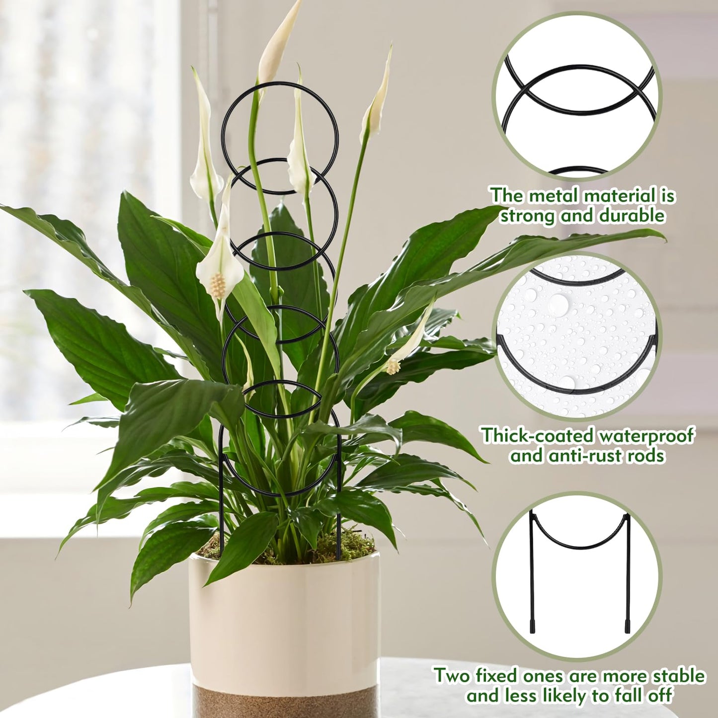 2 Pack Plant Trellis for Climbing Plants Outdoor, 4in x 17.5in Sturdy Stainless Steel Round Stackable Trellis for Potted Plants Indoor/Outdoor - Support for Vines, Flowers, Vegetables