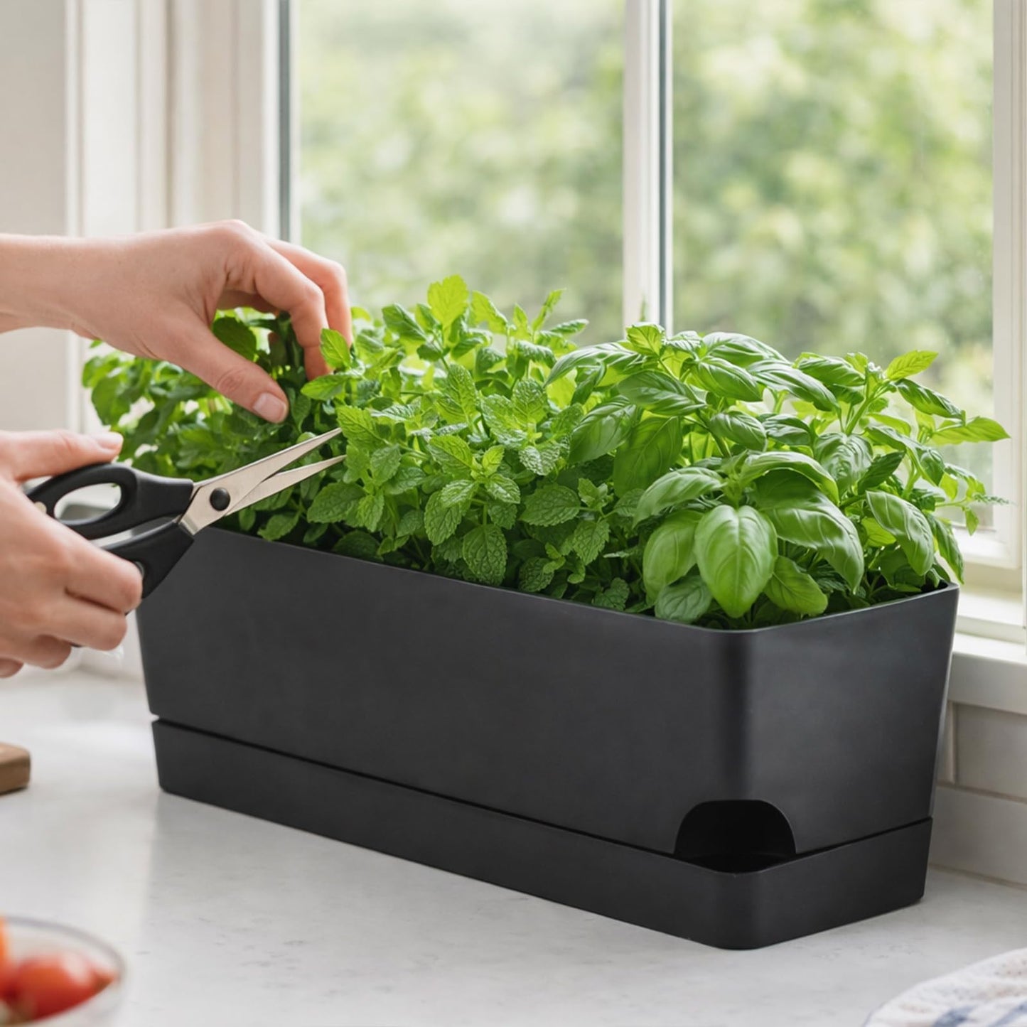 Party Zealot Self Watering Pots for Indoor Plants, 3 Pack Window Boxes Planters 17 Inch Rectangular Planter Rectangle Flower Pots Long Plant Pot Large Window Sill Herb Planter Box, Black