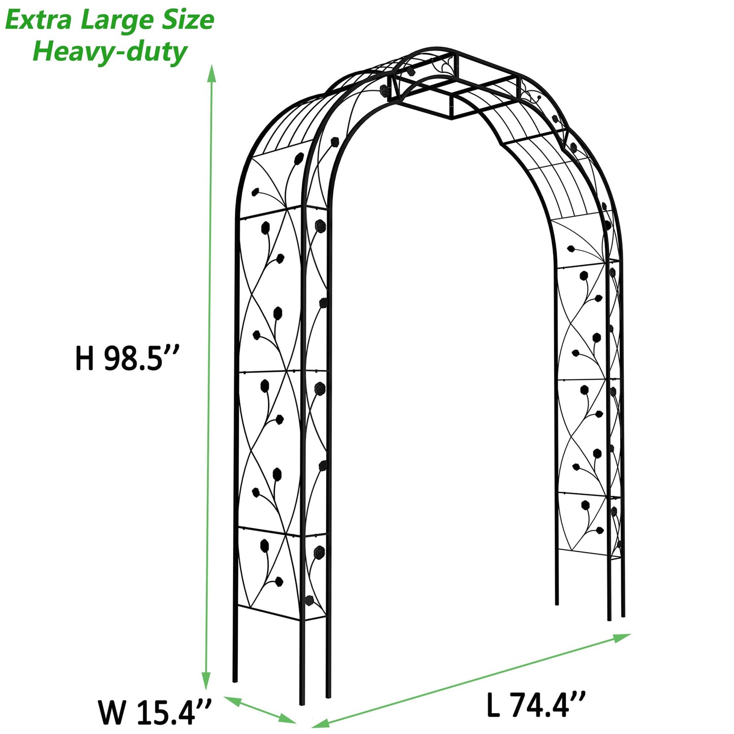 Metal Garden Arch 8.2 FT High x 6.2 FT Wide Garden Arbor Trellis for Outdoor Climbing Plants Support Rose Lawn Tall Large Wedding Archway (Black, XL)