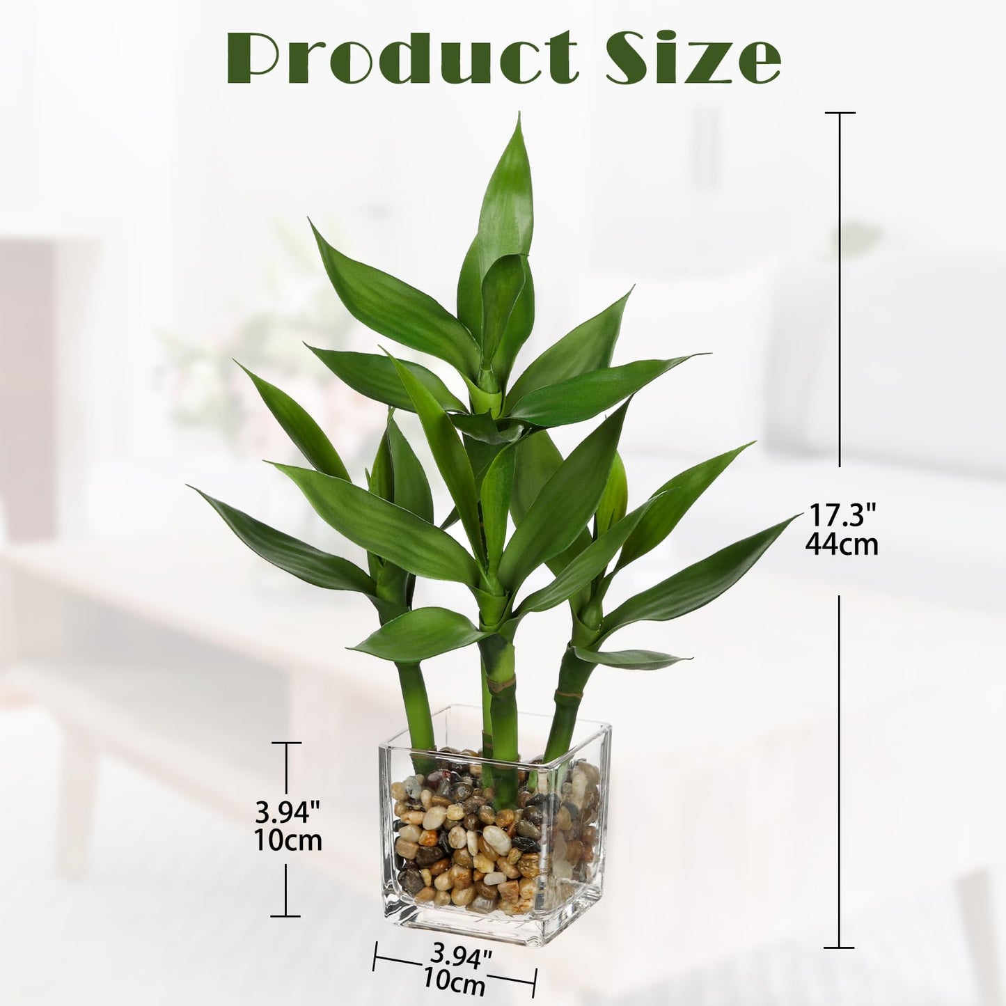 GnFlus Artificial Lucky Bamboo Plant 17.3 Fake Plant in Rectangular Glass Pot for Centerpiece Table Decorations Farmhouse Wedding Home Greenery Decor