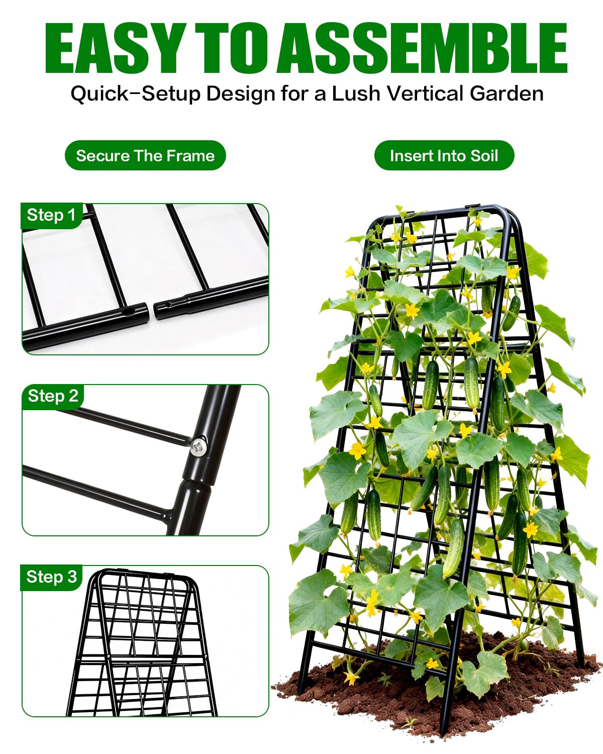 Joyhalo Heavy Duty Adjustable A-Frame Cucumber Trellis for Climbing Plants, 50.4"x17" All-Metal Garden Trellis with Dense Grid Climbing Frame for Raised Beds, Tomatoes, Cucumbers & Outdoor Vines