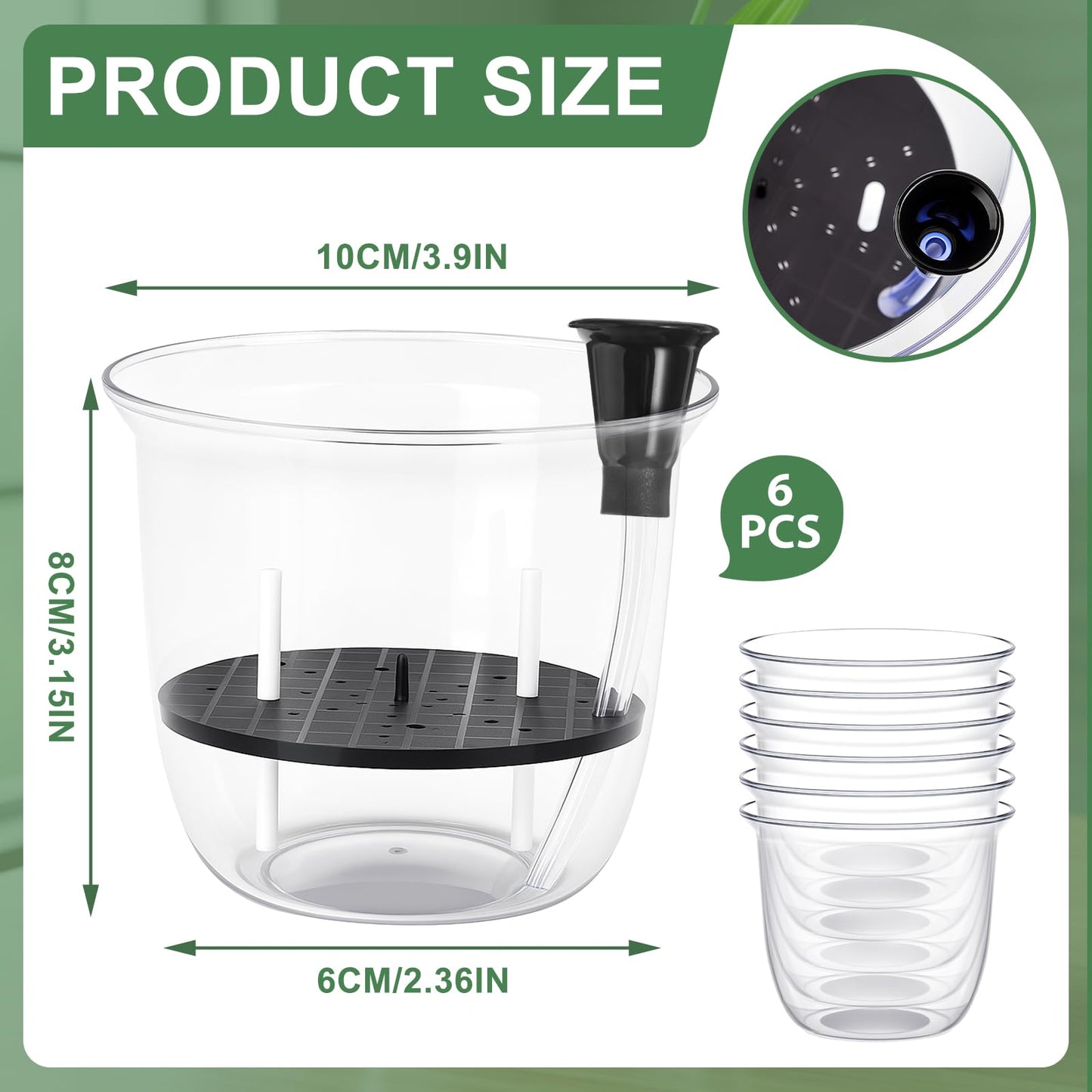 Ferrochef 6 Pcs Clear Self Watering Pots for Indoor Outdoor Plants Flowers, 4 Inch Self Watering Planters with Reservoir, Drainage Hole and Absorbent Cotton Rope