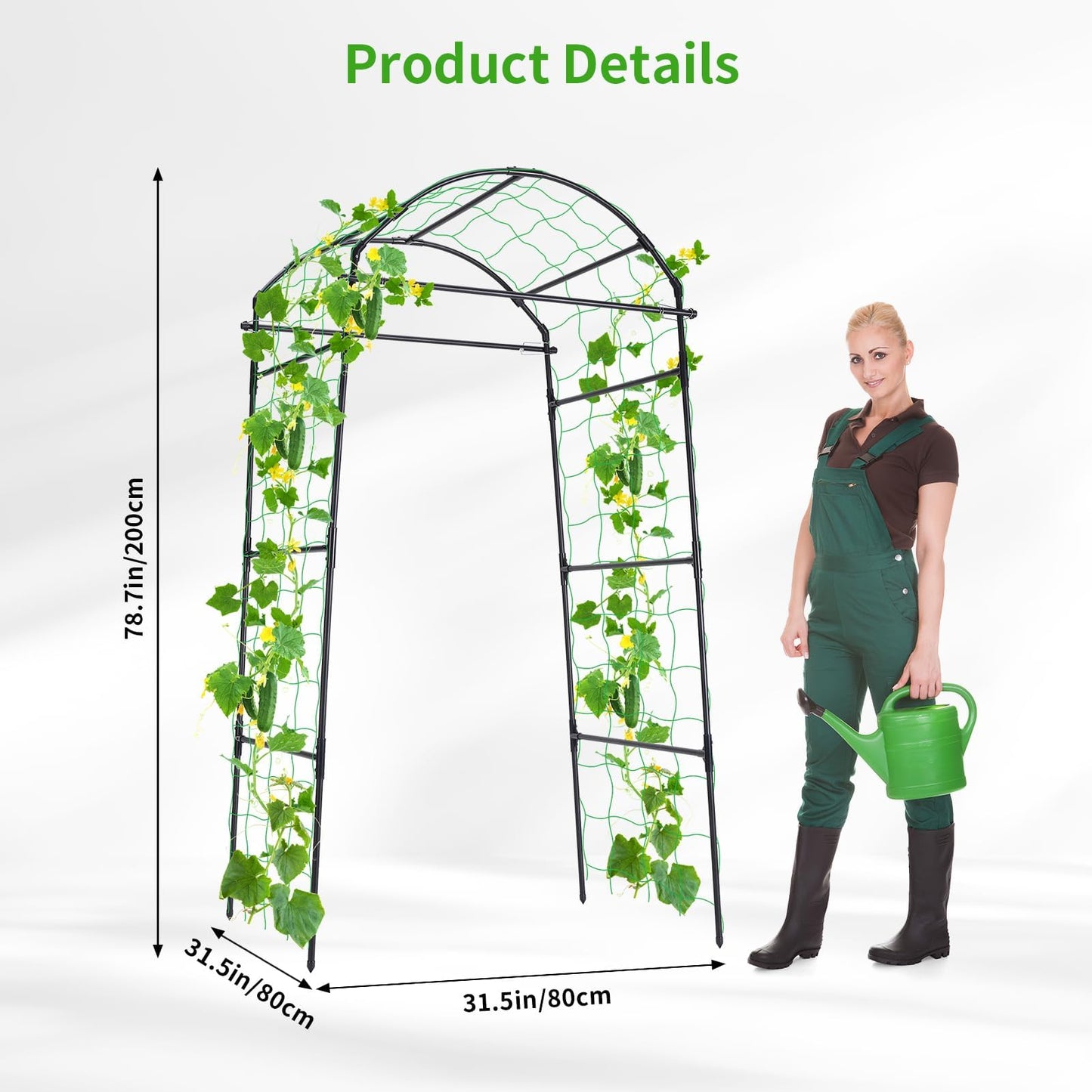 FOLLOOK Cucumber Trellis, 6.7ft Tall Garden Arch Trellis for Climbing Plants Outdoor Arbor Support Vine Vegetable Tomato Bean Pea Grape Squash Pumpkin Cucumber Raised Bed, Lightweight, Black