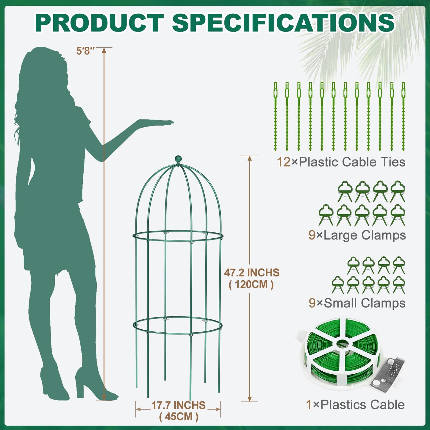 UrGROWA 3 Pack Metal Plant Cage Support, 47" H Peony Support Tomato Cage Garden Rose Obelisk Trellis Supports Tower for Clematis Vine Jasmine Supports Outdoor Indoor