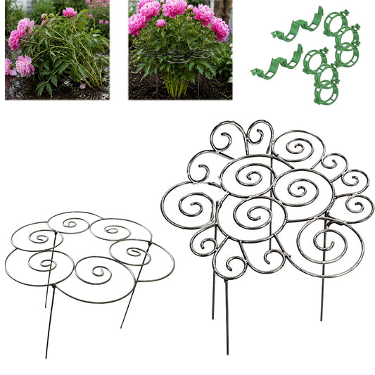 Peony Cages and Supports for Outdoor Plants, Metal Plant Support Ring, Decorative Spiral Flower Support Hoop for Peonies Hydrangeas Dahlias, Heavy Duty Grow Through Plant Stakes for Garden (M+L)
