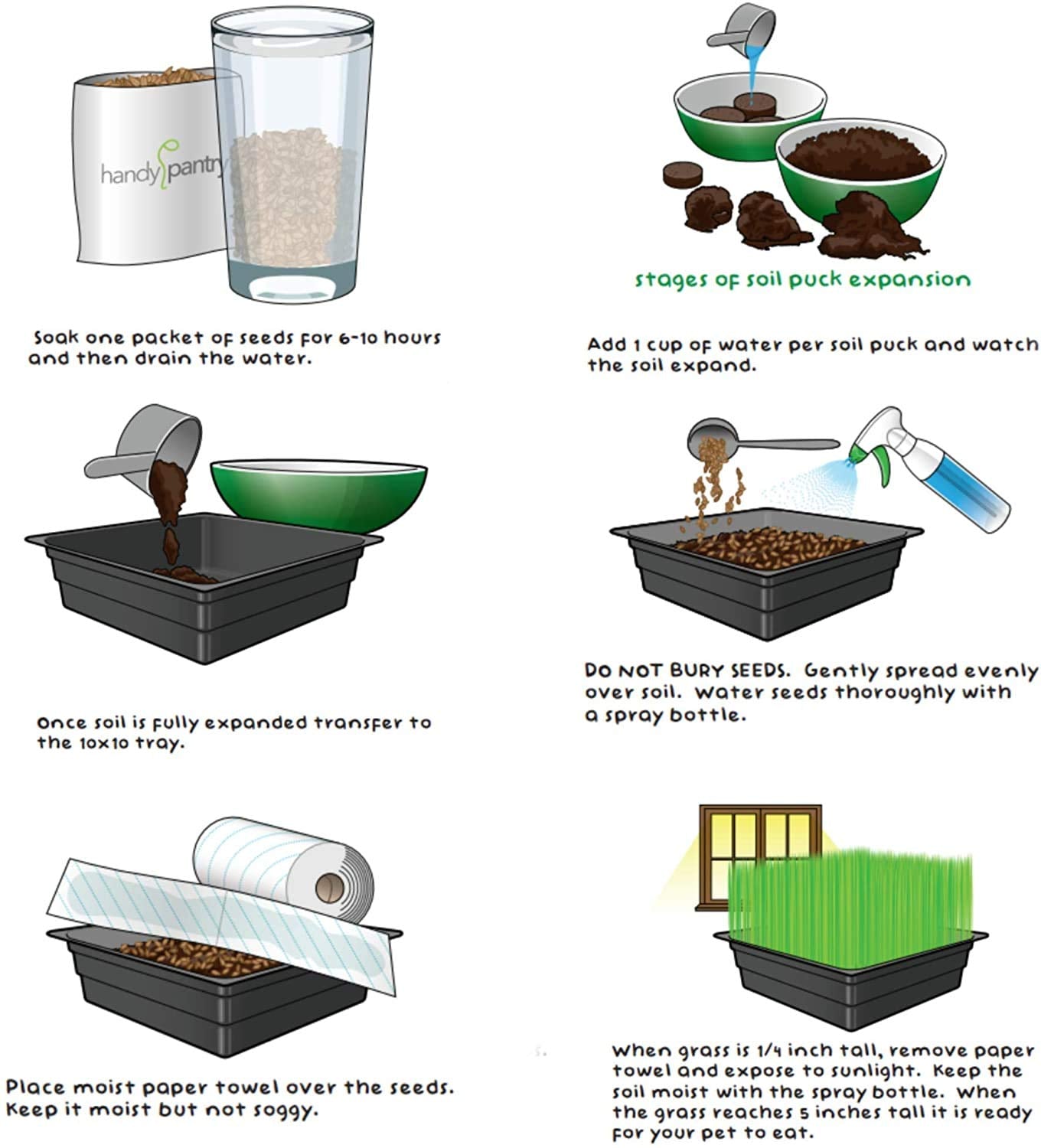 Handy Pantry Organic Cat Grass Kit - Includes 1 Tray, 1 Soil Puck, and Non GMO Wheatgrass Seed - A Healthy Treat for Cats, Dogs, Rabbits, and More