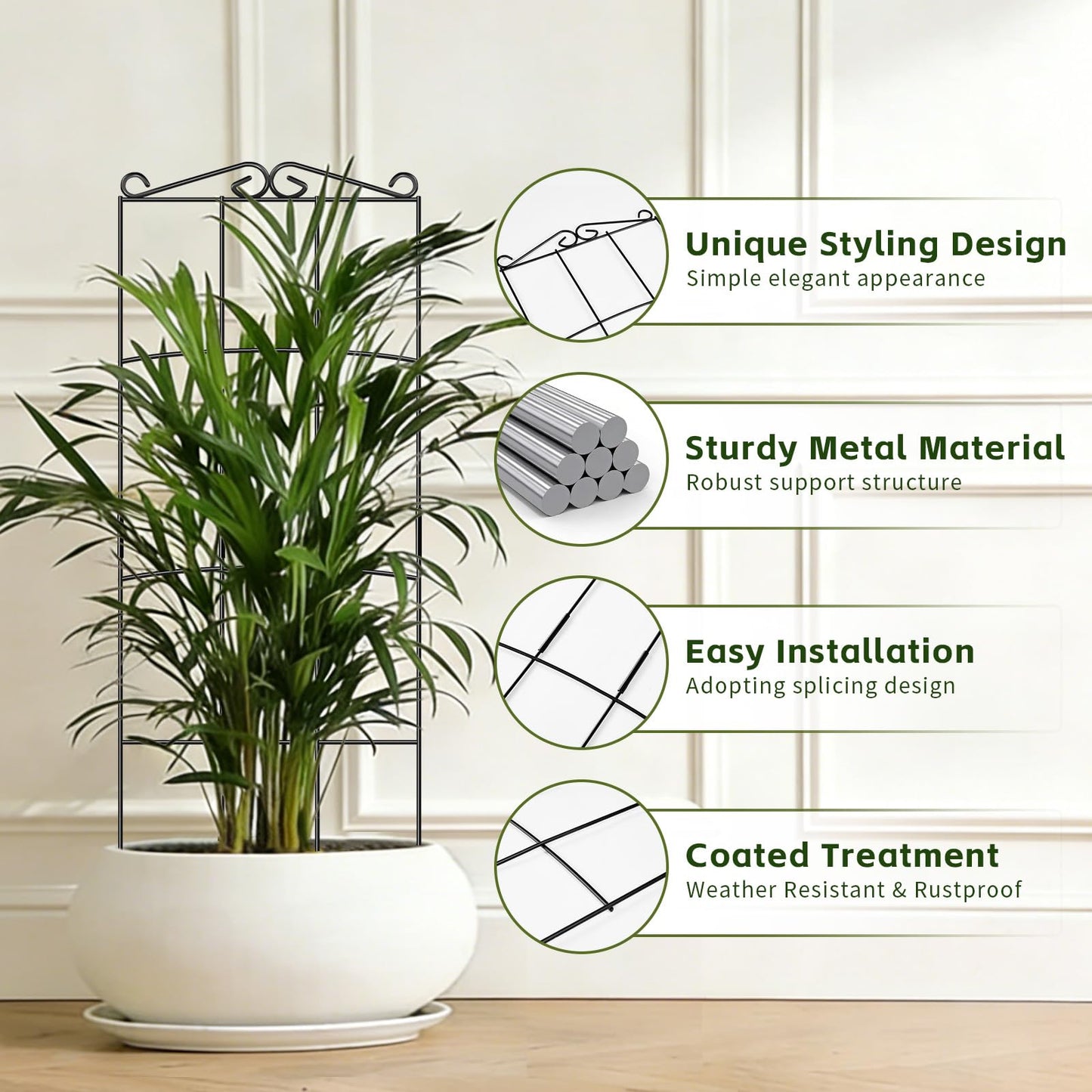 FAFTFTDY Trellis for Climbing Plants Indoor, 4 Pack 31'' Metal Plant Trellis Indoor for Potted Plants, Sturdy Plant Support Outdoor for Ivy Pothos Monstera Hoya Flower Vine, Rectangular Shape