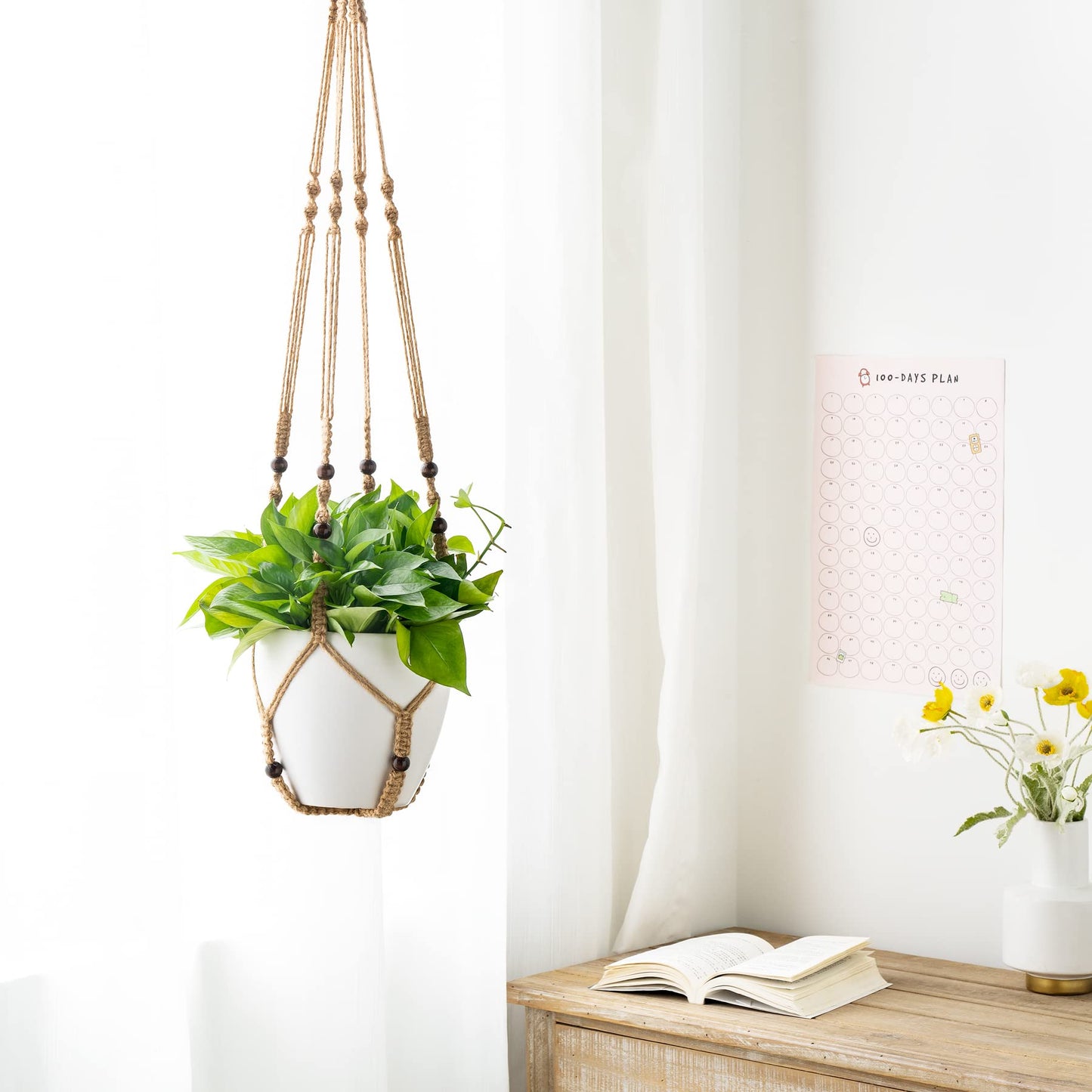 Mkono 43 Inch Macrame Plant Hanger Large for up to 12 Inch Pot Extra Long Hanging Plant Holder No Tassels and 3 Different Sizes Plant Hanger