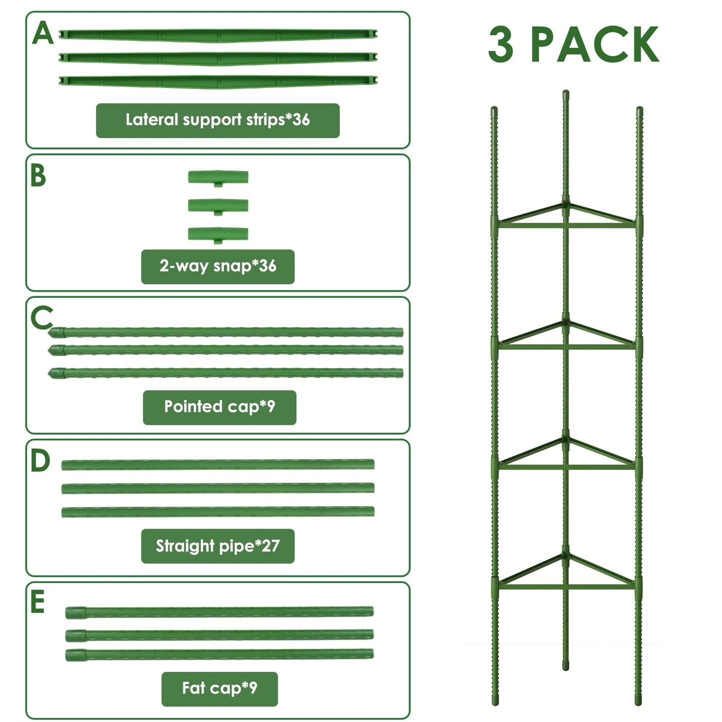CEWOR Tomato Cage - 3 Pack Tomato Trellis, 63 Inch Tomato Cages for Garden, Extra Tall Plant Support Triangle Structures Garden Stakes for Climbing Plants Outdoor, Pots, Raised Garden Bed, Vegetables
