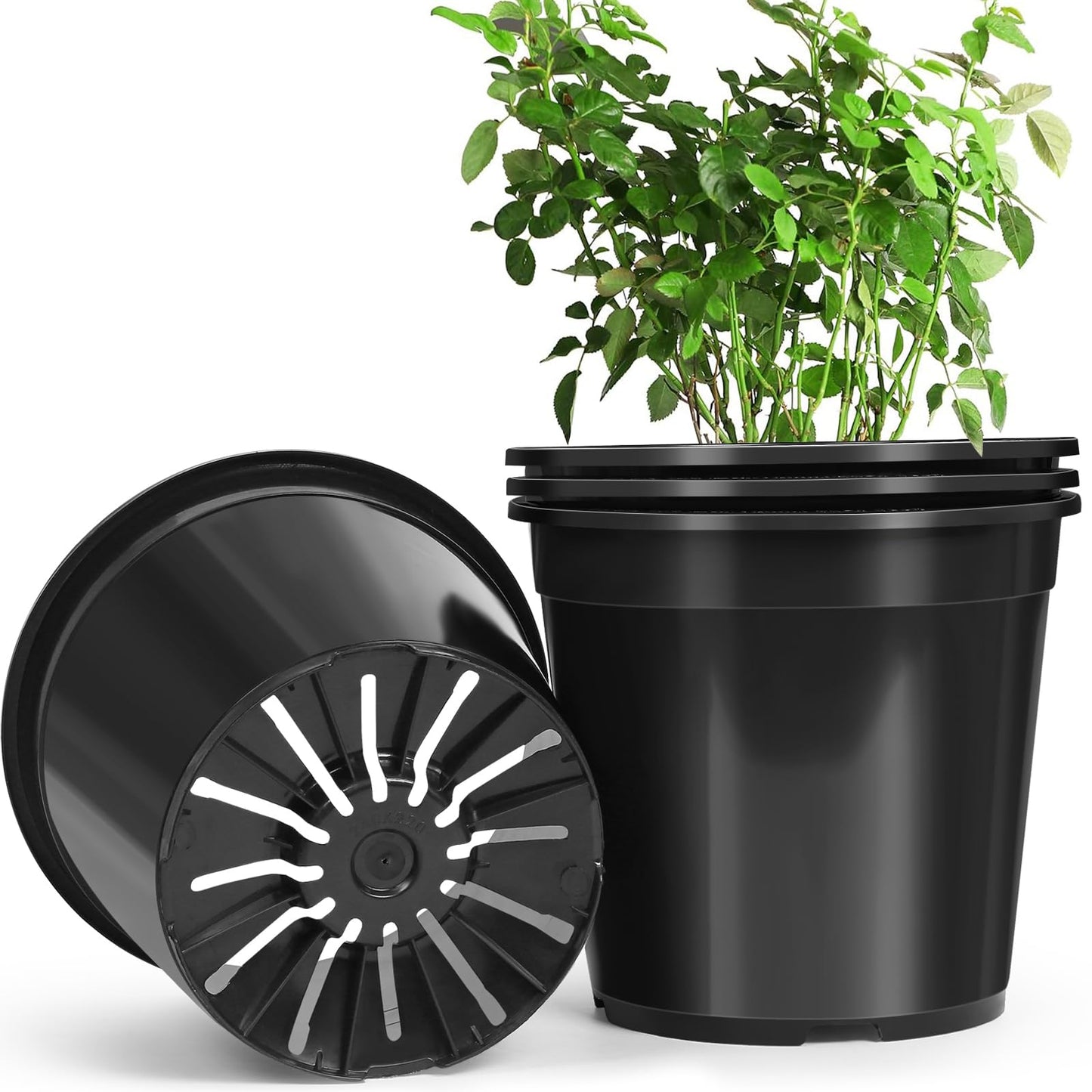 DUNPUTE 4 Pack 7 Gallon Pots for Plants, 7 Gallon Plastic Nursery Pot with Drainage Holes, Sturdy Plastic Plant Pots for Nursery Garden, Flowers, Succulent Outdoor Indoor (Black, 7 Gal- 4 Pack)