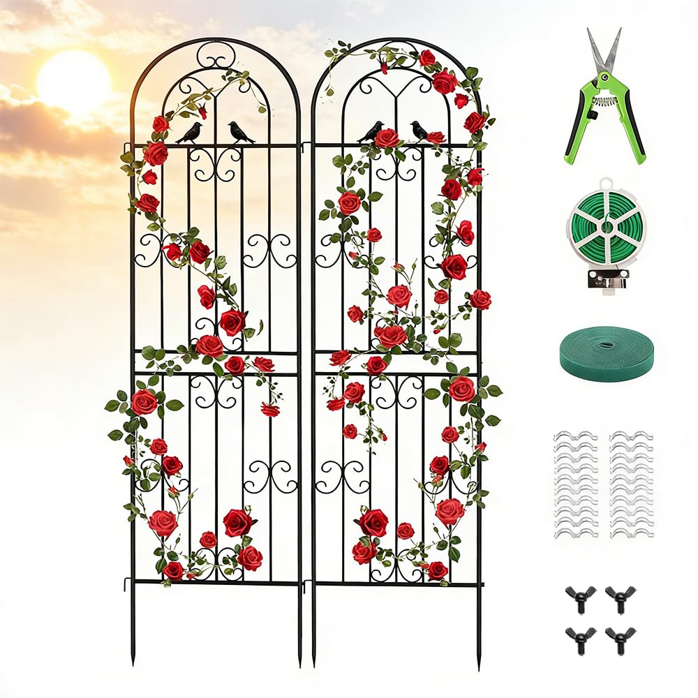YOBAZAN 2 Pack Metal Garden Trellis, 86.7" H x 19.7" W Black Coated Wire Lattice Panel, Sturdy Plant Support for Climbing Roses Vines Cucumber Vegetables Outdoor Patio Yard