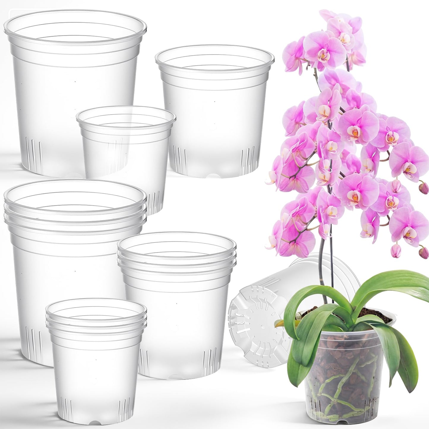 Ziliny 12 Pack 6.2/7.7/9.4 Inch Large Clear Nursery Pots for Plants Flexible Clear Plastic Nursery Pots with Drainage Hole Transparent Plastic Seedling Planter for Indoor Outdoor Rooting Visibility
