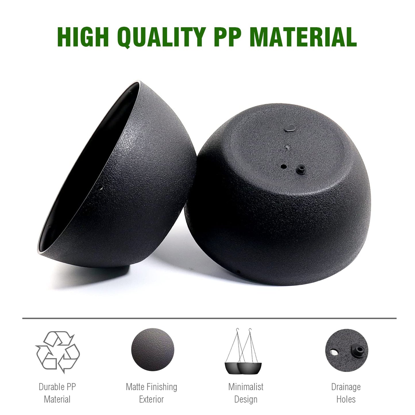 WSMKSZ 13 inch Large Hanging Planters Plant Pots for Outdoor Indoor Plants with Drainage Holes and Chain, 2 Pack Round Hanging Flower Pots for Garden Home Porch Decor, Black