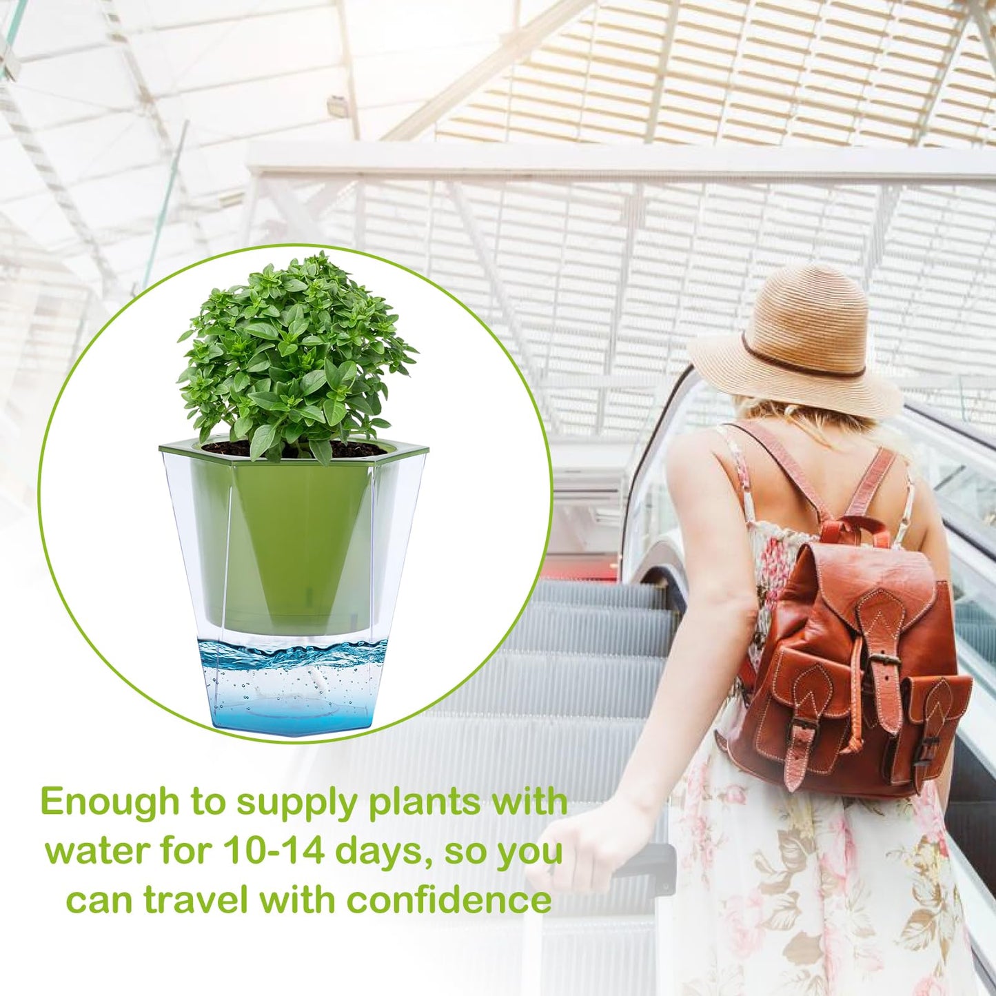 Oliz Self Watering Planter 5 Pcs, 4.5 Inch Flower Plant Pot with Transparent Inner Pot, Gardening Flowerpot with Watering Can, Indoor Self Watering Planter Pot for Herbs, Flowers (Green)