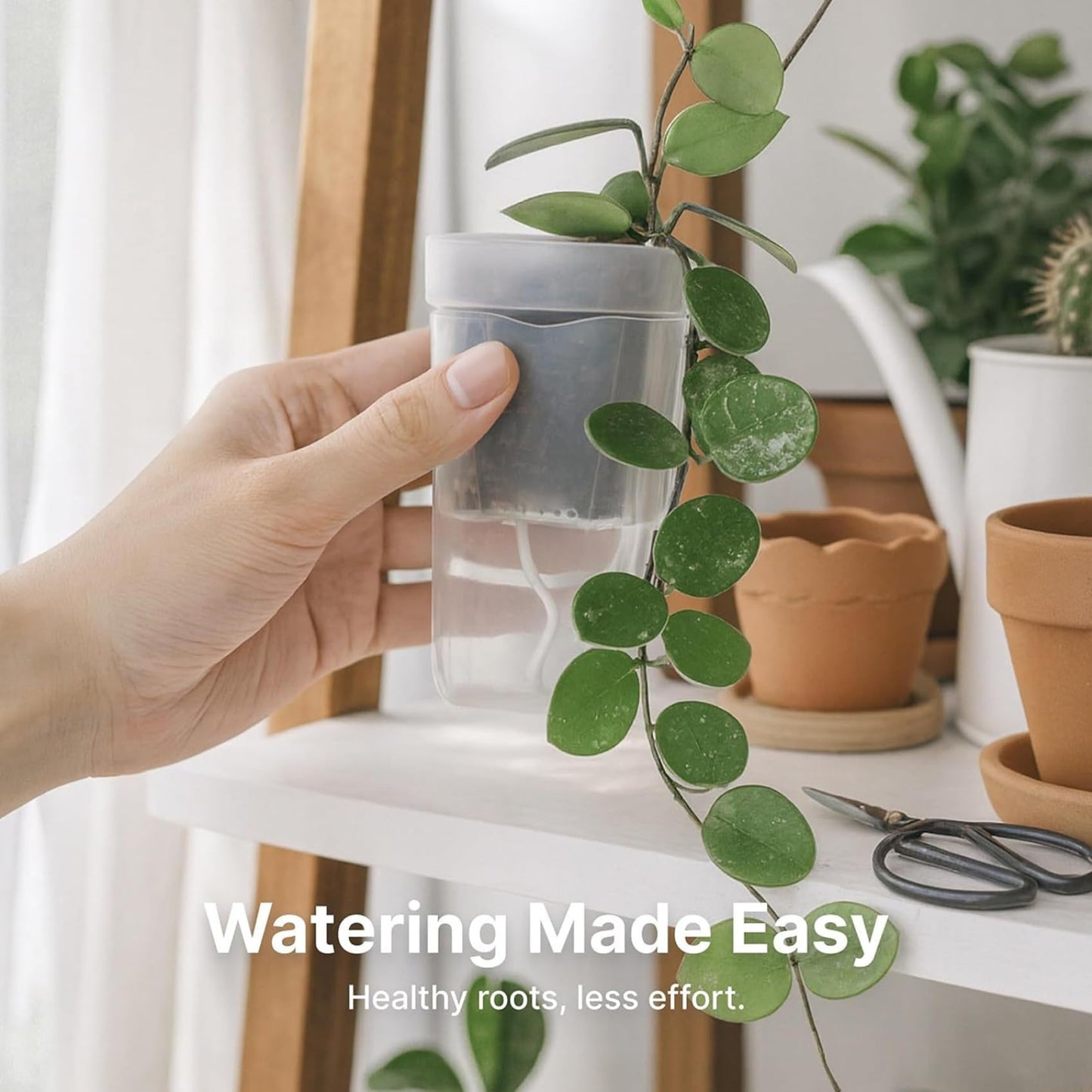 Bemonew Naked Root Planter 10 Pack Clear Self Watering Pots with Water Level Indicator, 2 Inch Pots for Plants, Small Naked Root with Drainage & Wick for Succulents