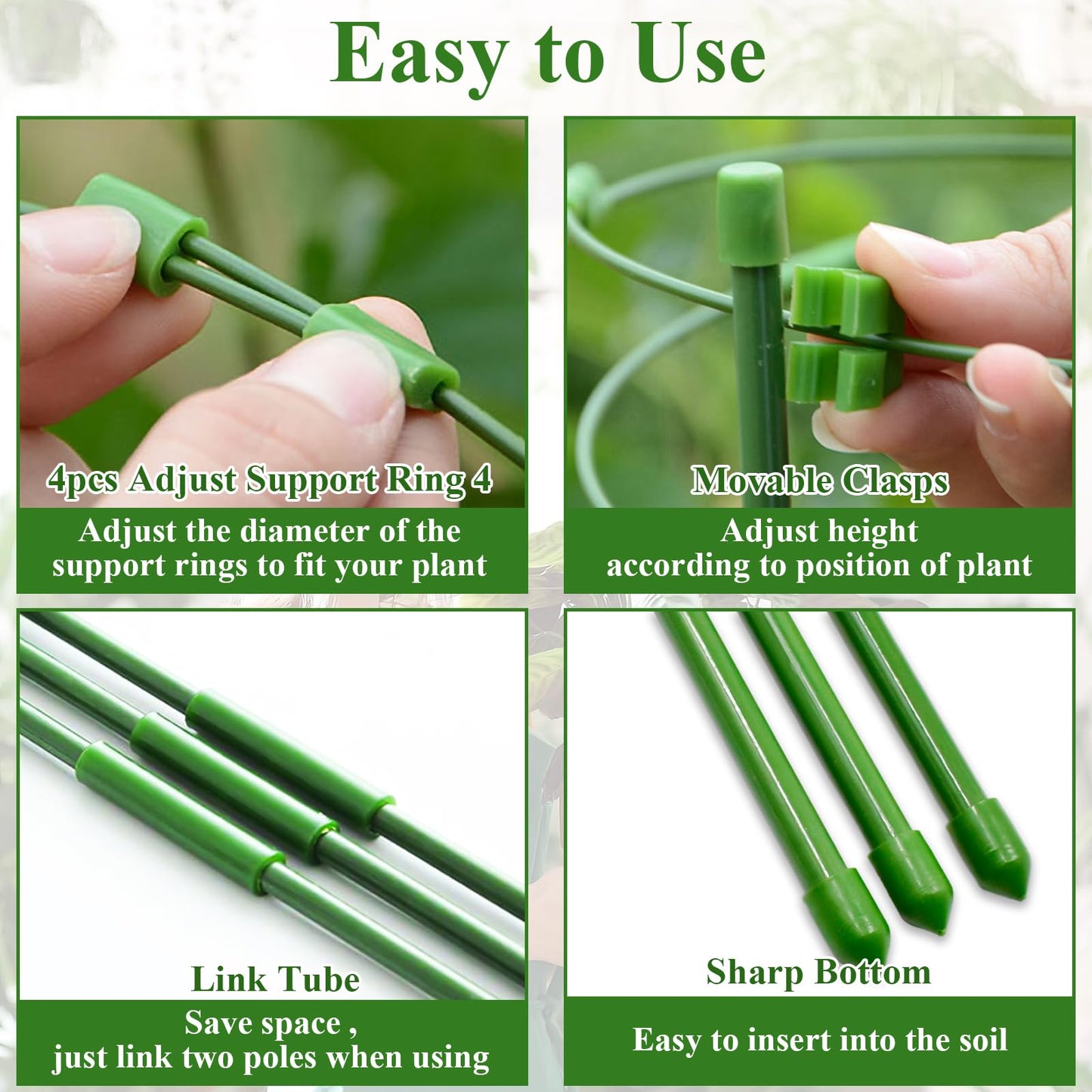 Legigo 3 Pack 30 Inch Plant Support Cages Tomato Cage for Garden- Plant Cages Adjustable Rings, Tomato Plant Support Stakes Trellis for Pots, Peppers, Cucumbers and Flowers with 10 Plant Clips