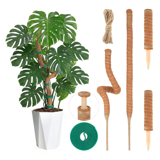 Moss Pole Monstera Plant Support, All Growth Stages, Two 28'' Bendable Poles & Two 12'' Stackable Coir Poles, 7mm Aluminum Core Houseplant Support Stakes, Indoor Trellis Accessories for Monstera