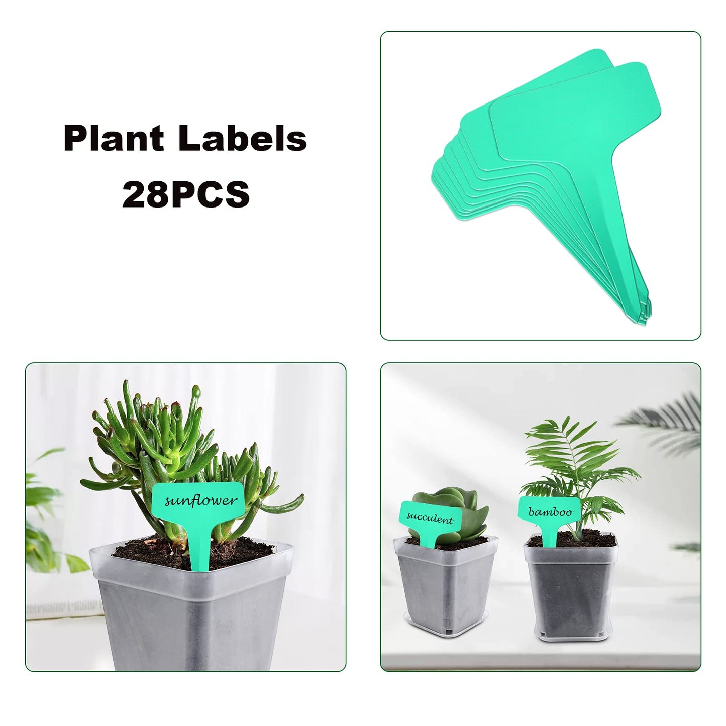 Business King Square Nursery Pots Plastic 28 pcs 3 inches with Saucers and Plant Labels Reusable Seedling Pots Frosted Starter Plant Pots Mini Planter for Indoor/Outdoor
