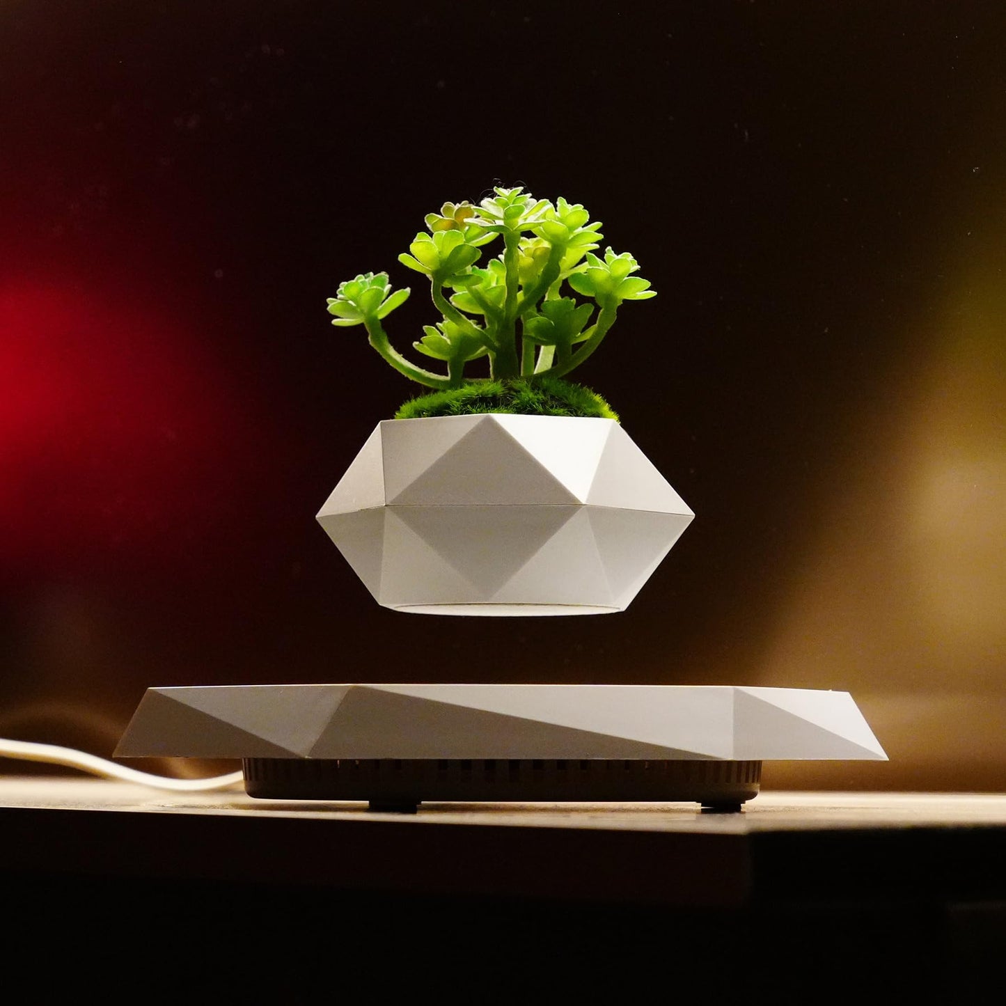 MAGECMOON HCNT Levitating Plant Pot, Magnetic Levitation Flower Pot Rotating Planters Suspension Floating Planter Succulents Potted for Home Living Room Office Desk Decoration (White)