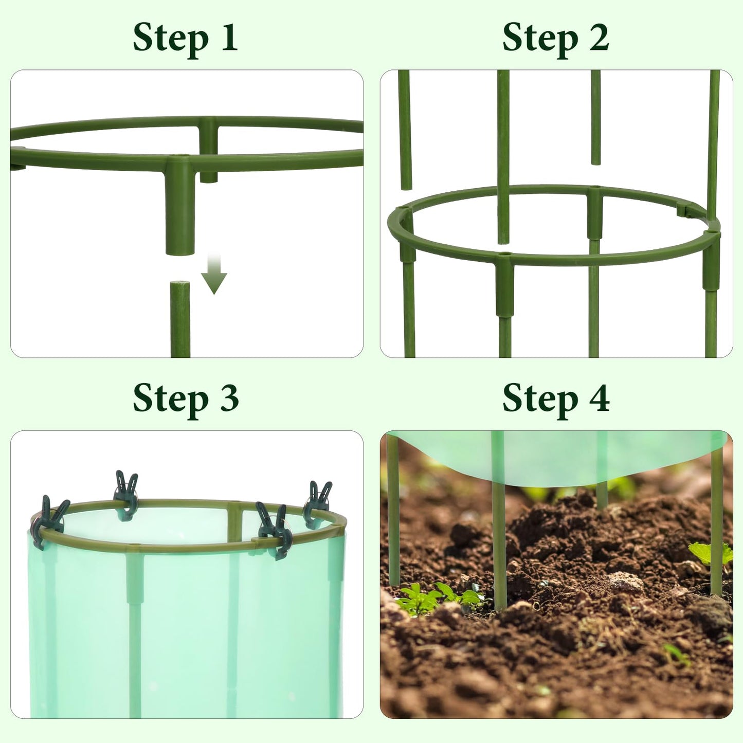 Ztzfacai 17.7" H Plant Support Stake Cage, Round Plant Support Garden Flower Stakes with Plastic Protective Film, Plant Cages for Indoor Outdoor Small Plants,Tomato, Peony, Hydrangea