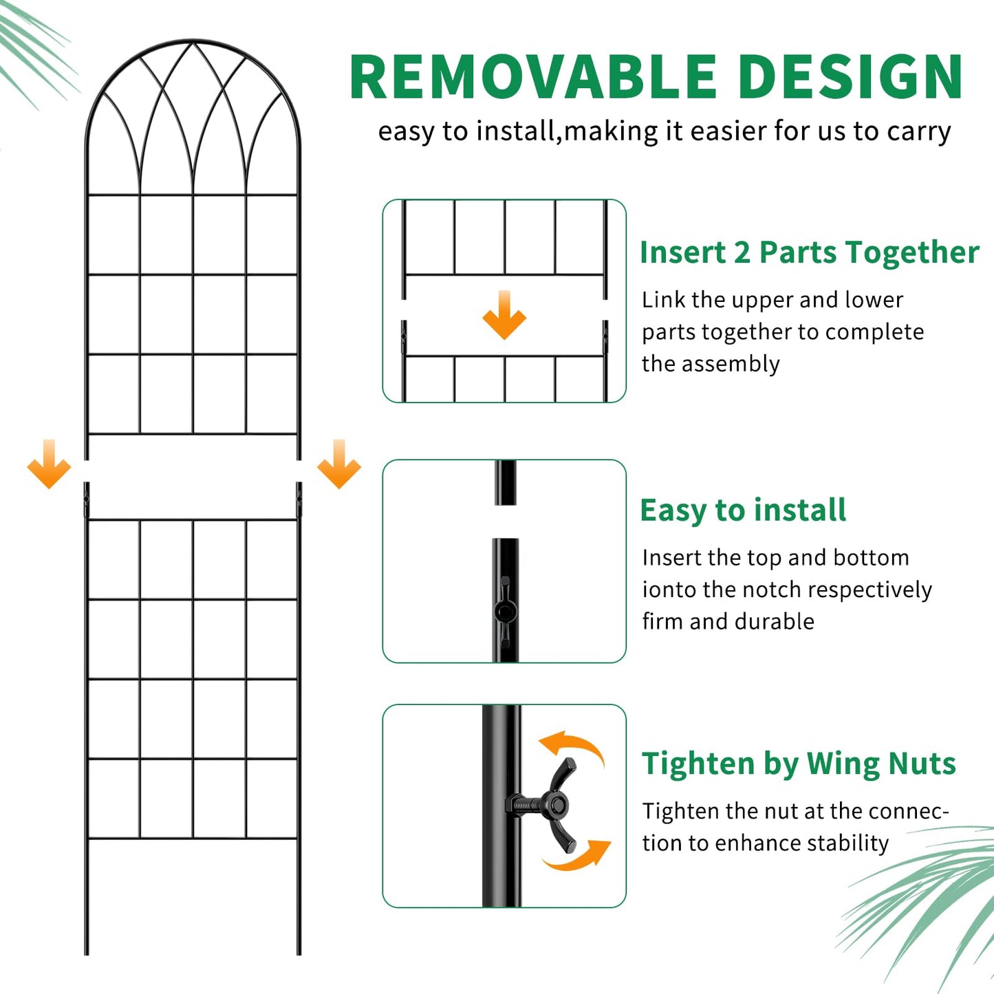 4 Pack Metal Garden Trellis for Climbing Plants, Black Metal Garden Trellis for Vines Plant Rose Vegetable Support,Large Decorative Outdoor Trellis