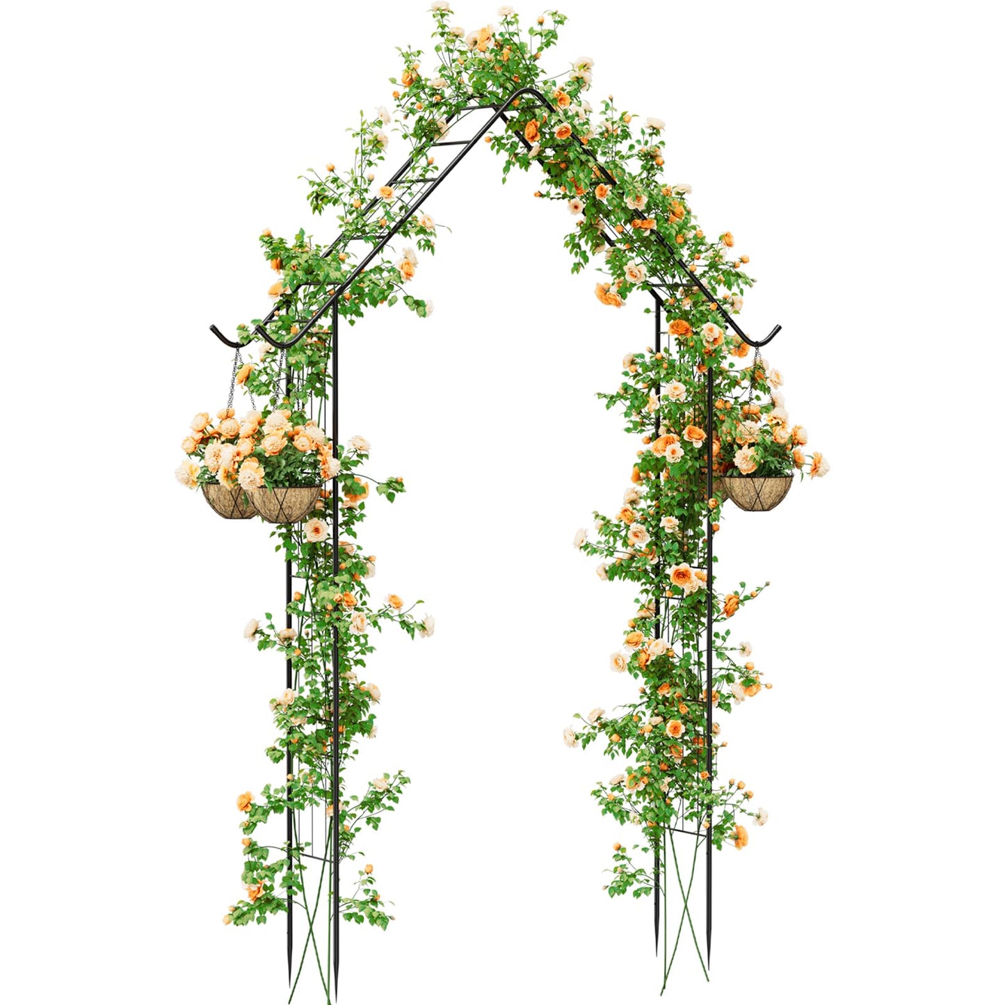 Garden Arch Arbor Trellis for Climbing Plants Outdoor 8.5Ft Metal Arch Trellis with Hooks Wedding Arch Backdrop Stand for Christmas Ceremony Party Backyard Decorations Pergola, Black
