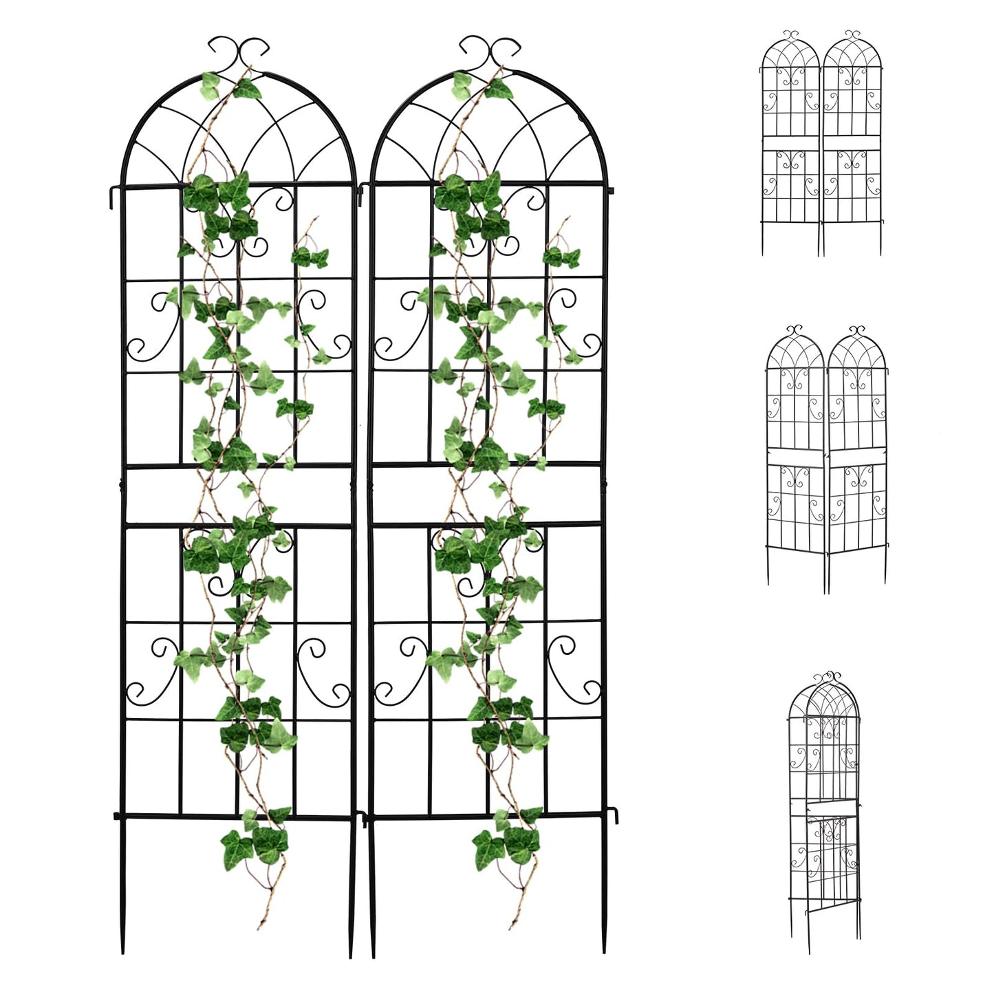 Outvita Garden Trellis for Climbing Plants, 2 Pack 5 Ft Large Decorative Outdoor Cucumber Trellis, Rust Proof Metal Vegetables Flowers Support for Tomatoes, Vines, Roses(Grid Pattern)