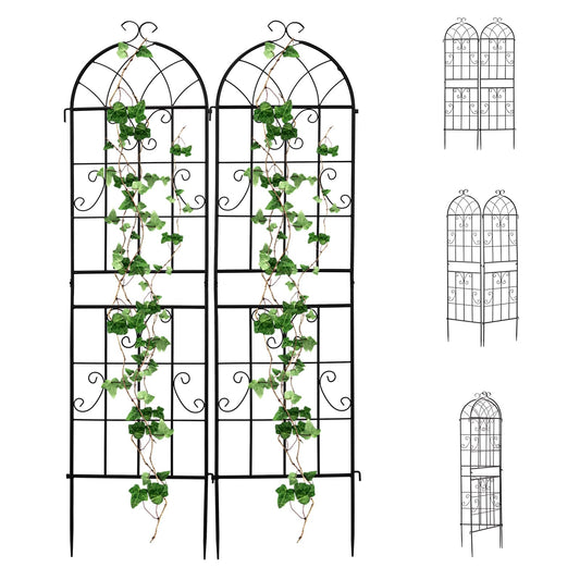 Outvita Garden Trellis for Climbing Plants, 2 Pack 5 Ft Large Decorative Outdoor Cucumber Trellis, Rust Proof Metal Vegetables Flowers Support for Tomatoes, Vines, Roses(Grid Pattern)
