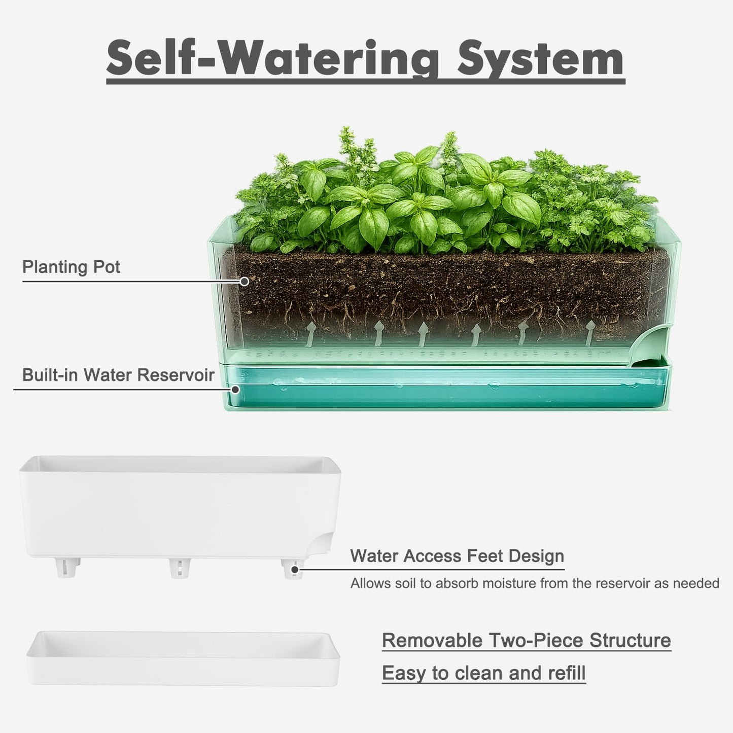 Party Zealot Window Boxes Planters, 5 Pack Self Watering Pots for Indoor Plants 17 Inch Rectangular Planter Rectangle Flower Pots Long Plant Pot Large Window Sill Herb Planter Box, White