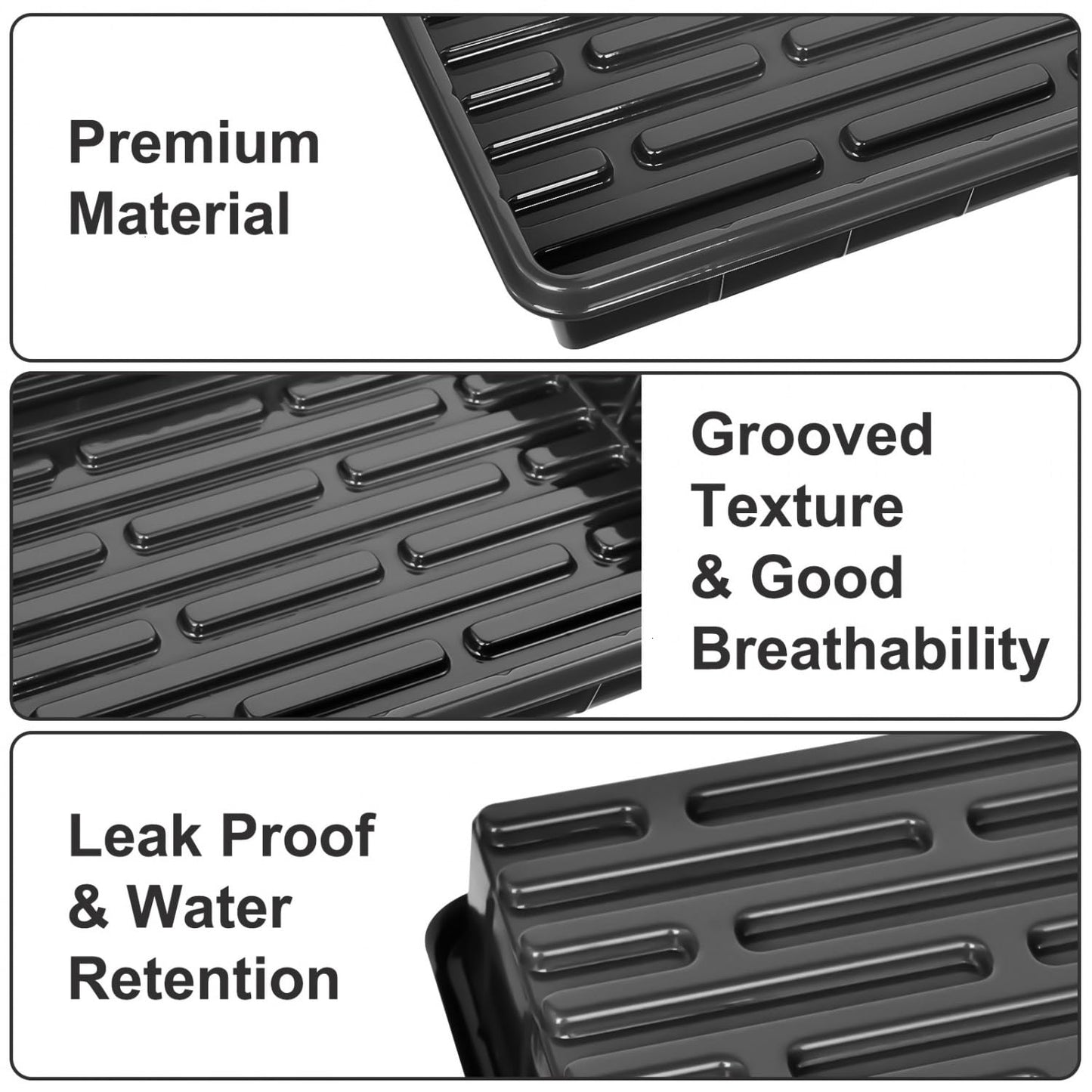June Fox 60 Pcs Square Nursery Pots for Plants, 5 Pcs Seed Starter Tray Kit, 3.3 Inch Small Seedling Pots with Drain Holes, 60 Plant Labels (Black)