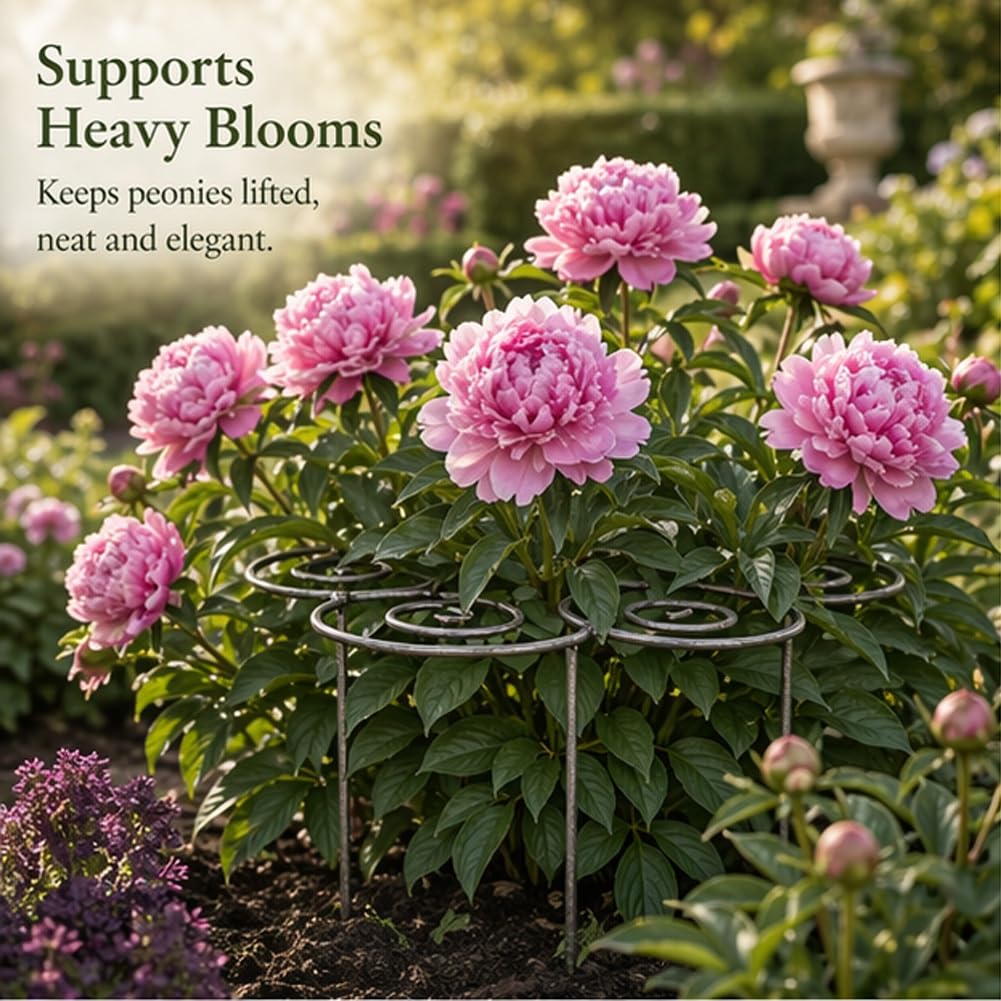 Metal Plant Support Ring for Garden Peony Cage Stand Indoor Pots Flower Hoop, Decorative Outdoor Peonies Grow Through Rings, Large Dahlia Stake, Pothos Climber Pole(1PC,Large)