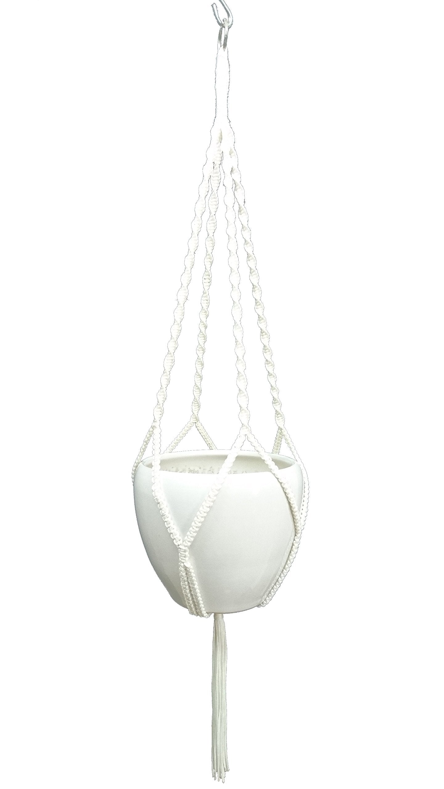 Hanpo 4 Legs Polypropylene Fiber Rope Macrame Plant Hanger Hanging Planter Holders Black& White Color, 48-inches for 10-12" Pot (White)
