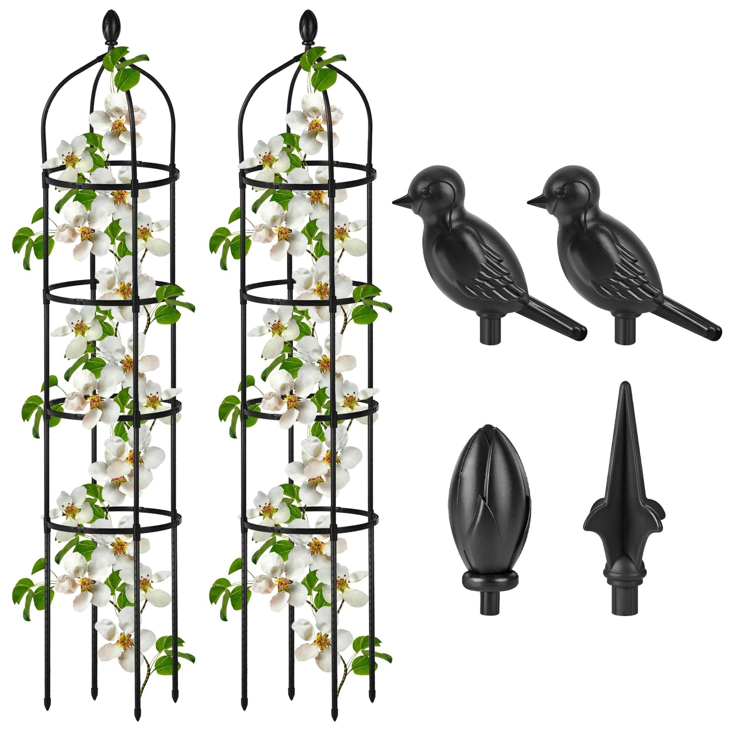 2 Pcs Garden Obelisk Trellis for Climbing Plants Outdoor 6 Ft Rose Bush Round Trellis for Pots Rustproof Metal Pipe with Plastic Coated Plant Flower Trellises for Clematis Vine Jasmine Support