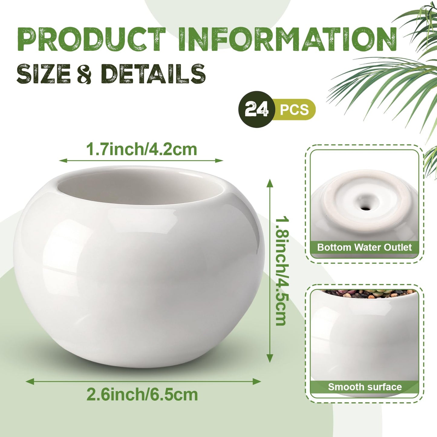 Acellegic 24 Pack 2.5 Inch Mini Succulent Plant Ceramic Pot with Drainage Hole, Small Pineapple Clay Garden Planter for Succulents, Cactus, DIY Easter Spring Craft Activity(White,Classic)