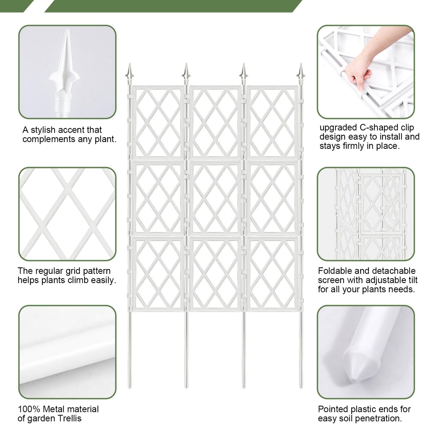 5.25FT Garden Trellis for Climbing Plants Outdoor,White Iron Pipe Support Fence,Metal Wall Lattice Climbing Frame for Potted Plants Indoor for Ivy Vines Vegetable Flower, Patio, Lawn, Yard, Backyard