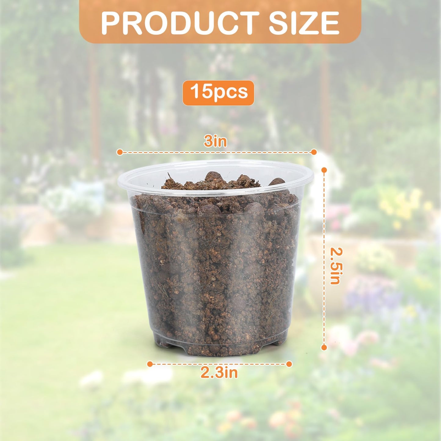 DUNPUTE 15 Pack Clear Nursery Pots with Drainage Holes, 3 Inch Seed Starting Plastic Plant Pots, Transparent Variety Pack Flexible Garden Pot for Outdoor Indoor (Clear, 3 Inch)
