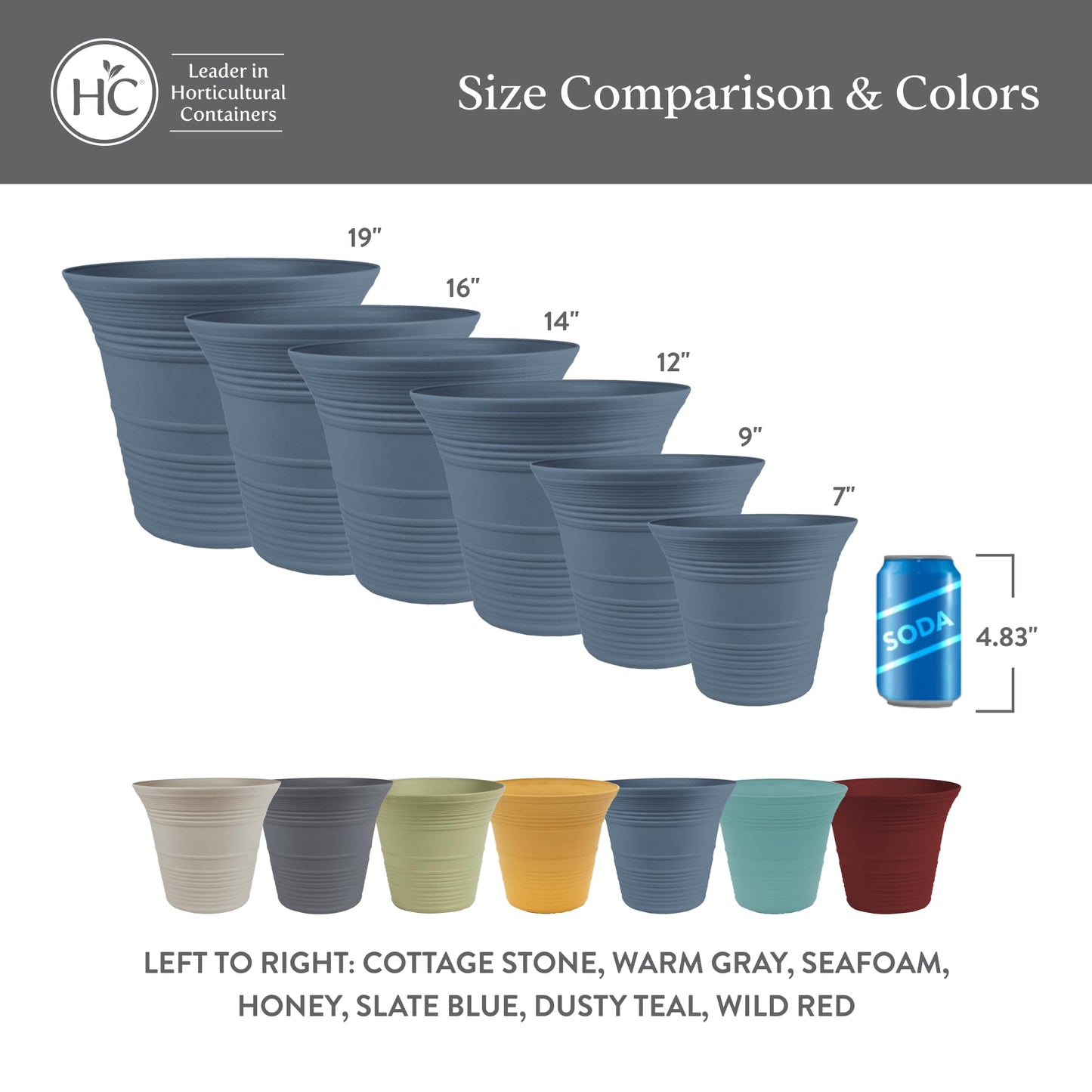 The HC Companies Sedona Round Self-Watering Pot - Lightweight Self Care Planter - Plastic Planter for Herbs & More - Durable Plant Pots for Indoor Plants & Outdoor Plants (12" Slate Blue, Pack of 1)