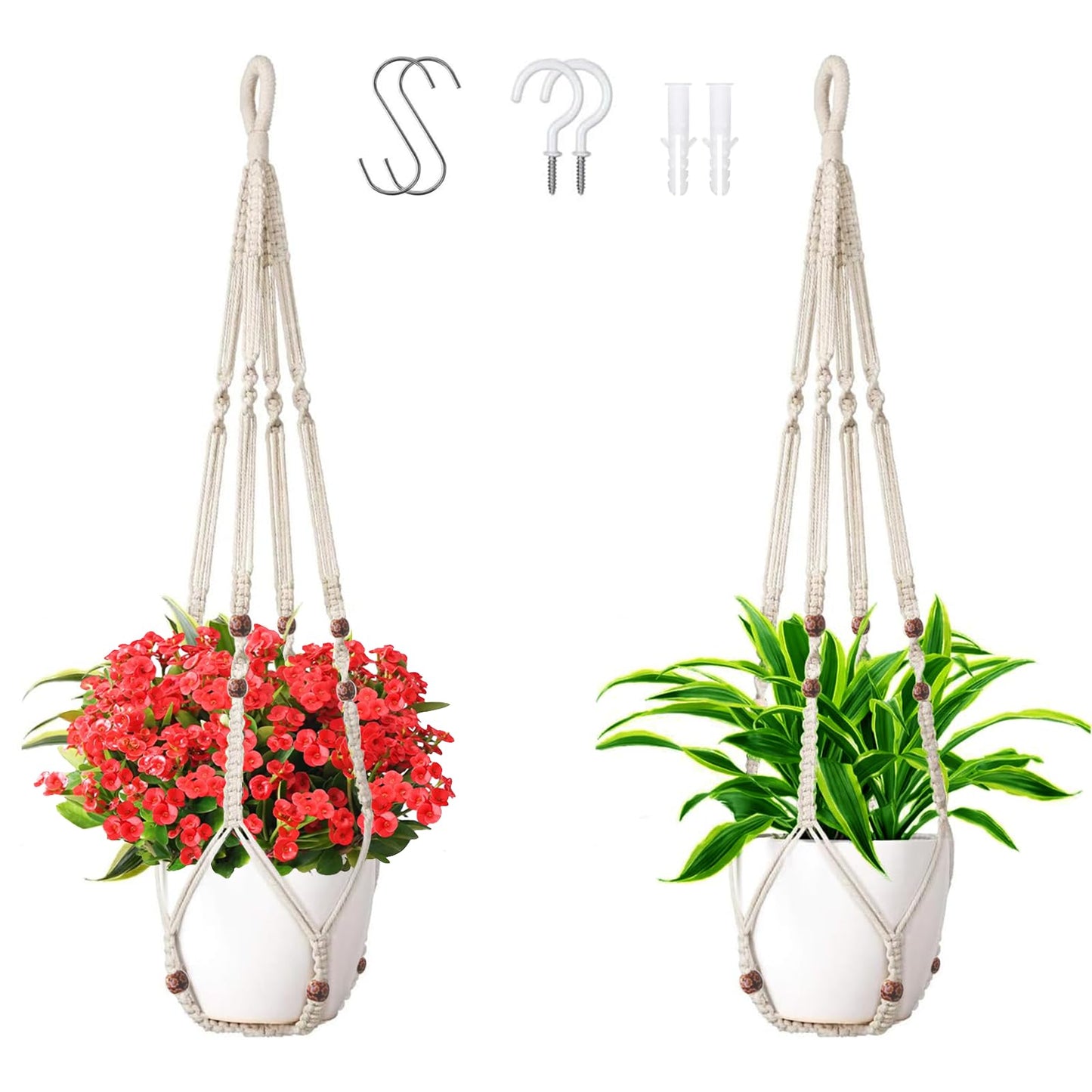 uncakil 43 Inch Macrame Plant Hanger Hanging Planters for Indoor Plants Plant Pots Hangers for Live Plants,Outdoor Garden Home and Boho Wall Home Ceiling Decor,Ivory,2 Sets(Planter Pot Not Included)