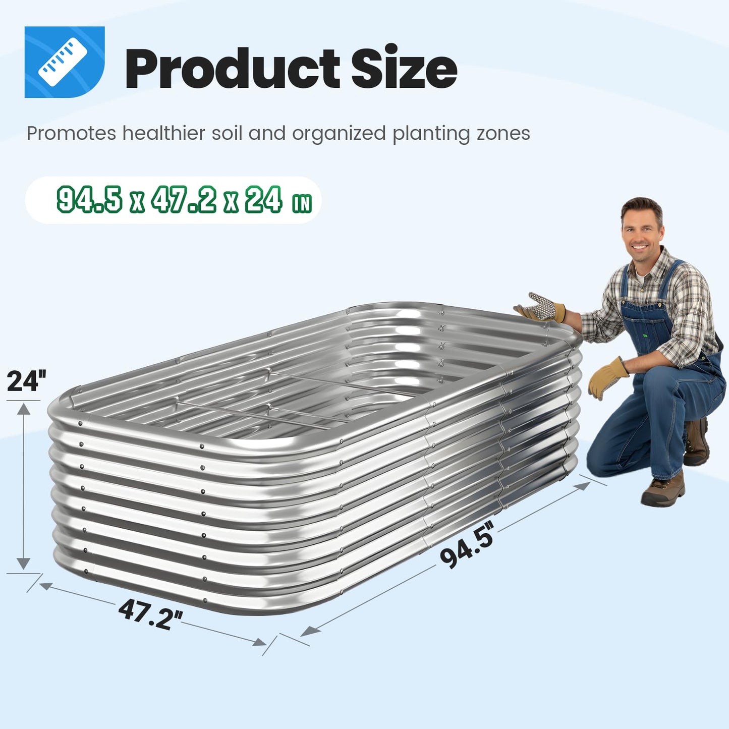 Quictent Galvanized Tall Raised Garden Bed Kit, 8x4x2 ft Oval Large Planting Box, for Vegetables Outdoor Strengthened by Crossbar (Silver)