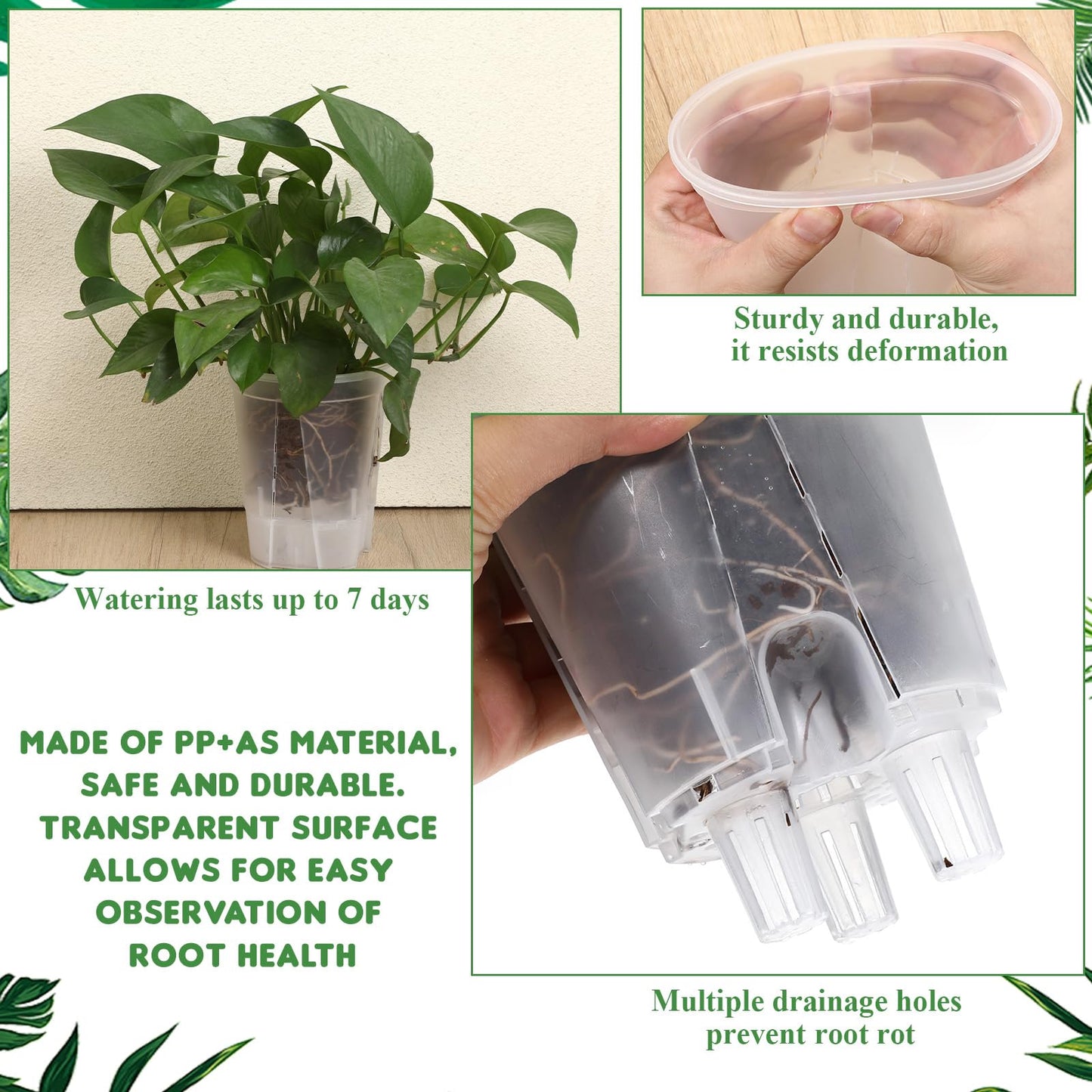 Qulkws 9 Piece Clear Flower Pots Self Watering Pots with Drainage Holes and Deep Reservoir Flexible Plastic Planter Pot for Indoor/Outdoor Plants(4.7'', 5.9'' and 7'')
