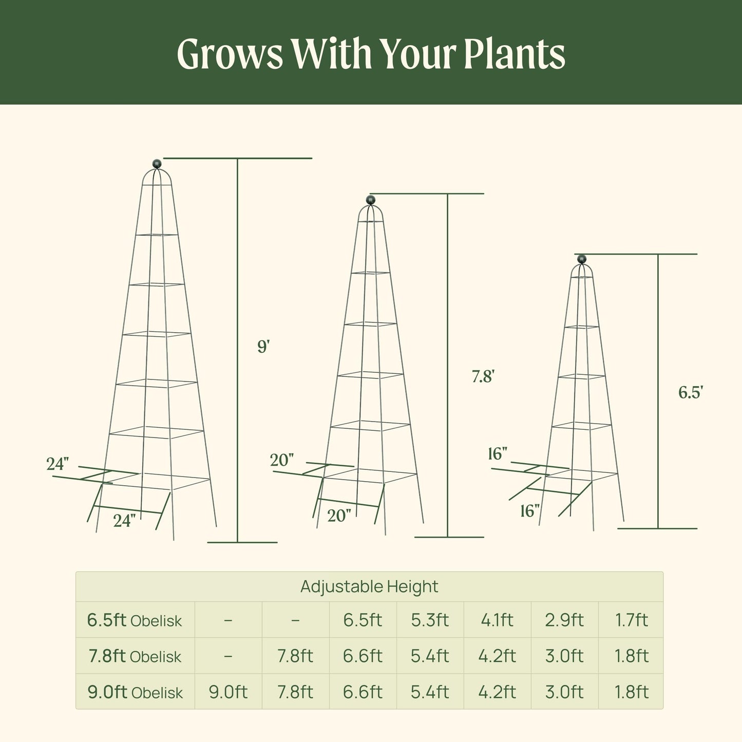 Vego Garden 6.5 ft Pyramid Obelisk Garden Trellis, Metal Rustproof Plant Support Rose Trellis, Tower Potted Cages for Flowers Fruits Vegetable Vines Indoor & Outdoor