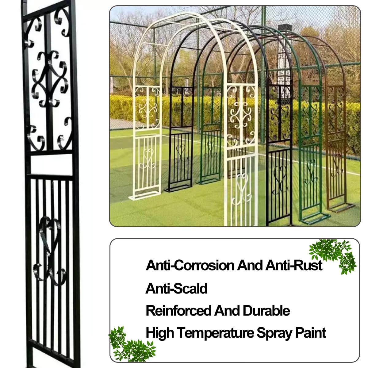 Hltzyzbl Garden Trellis Arbor Metal Arch Heavy Duty Roses Outdoor Arbour for Various Climbing Plant Easy-to-Assemble Stable W8.5ft X H7.5ft, W9.8ft X H7.5ft, W11ft X H7.5ft(White,W4.6ft)