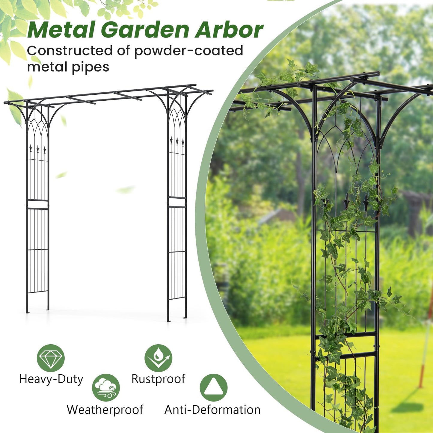 SAFSTAR 81-Inch Garden Arch, Metal Arbor Archway for Climbing Plants, Decorative Lawn Arbor, Heavy-Duty Arch Trellis for Climbing Plants Outdoor Wedding Ceremony Party Backyard