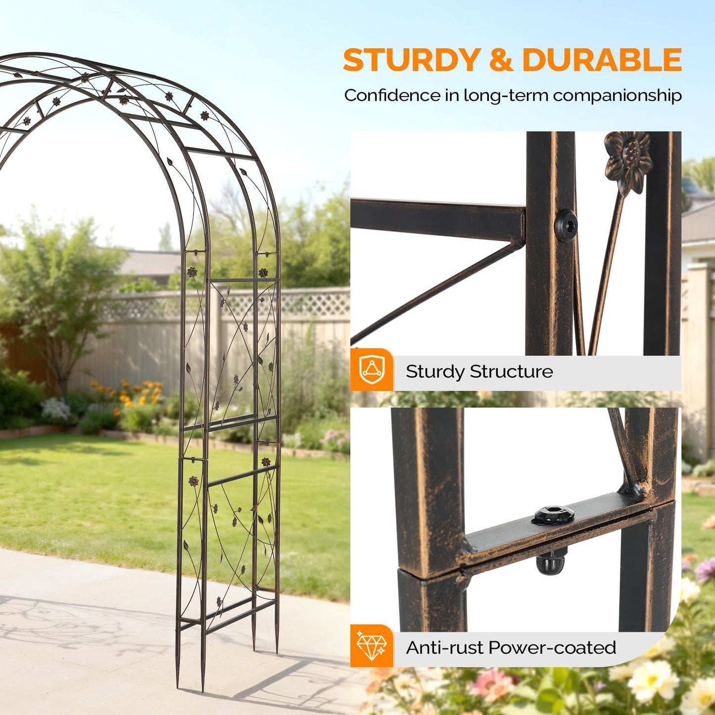 VINGLI Garden Arbor, Arch for Wedding Ceremony Party, Christmas Garden Decor Steel Garden Trellis for Plant Climbing, Pergola for Garden, Backyard, Lawn (Arch Top, Bronze)